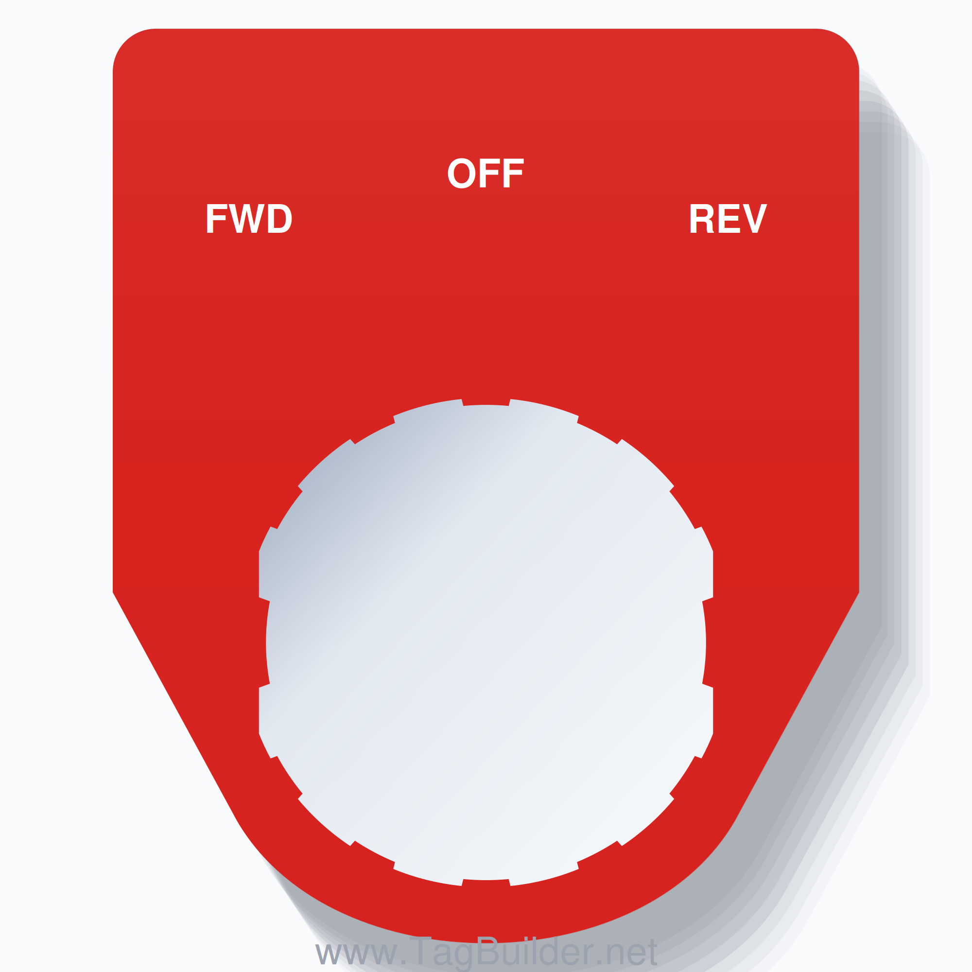 22mm Ring Tag – FWD OFF REV, Three-Line Traditional, Schneider Electric Compatible, White on Red