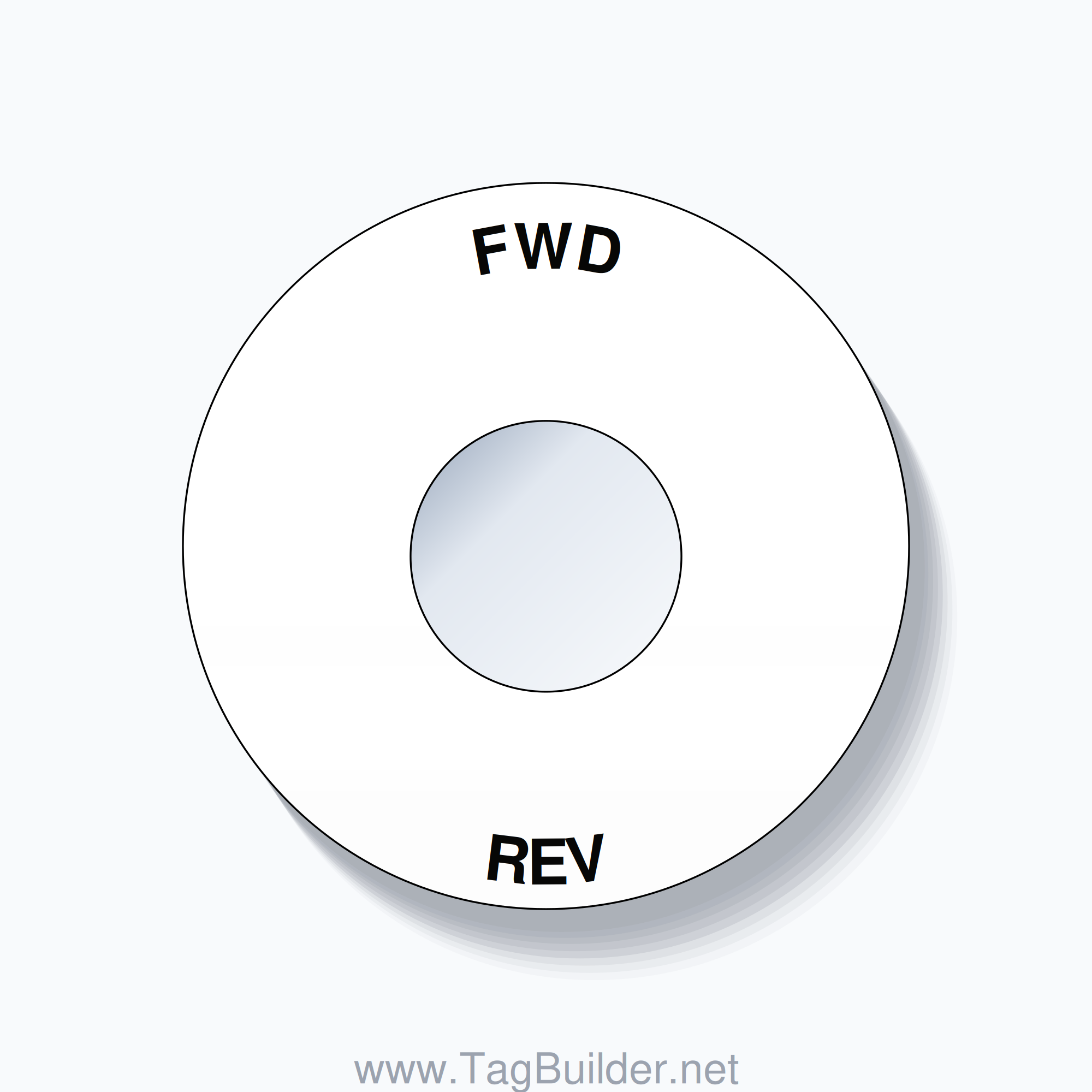 22mm Ring Tag – FWD REV, Single-Line 60mm Round, Black on White