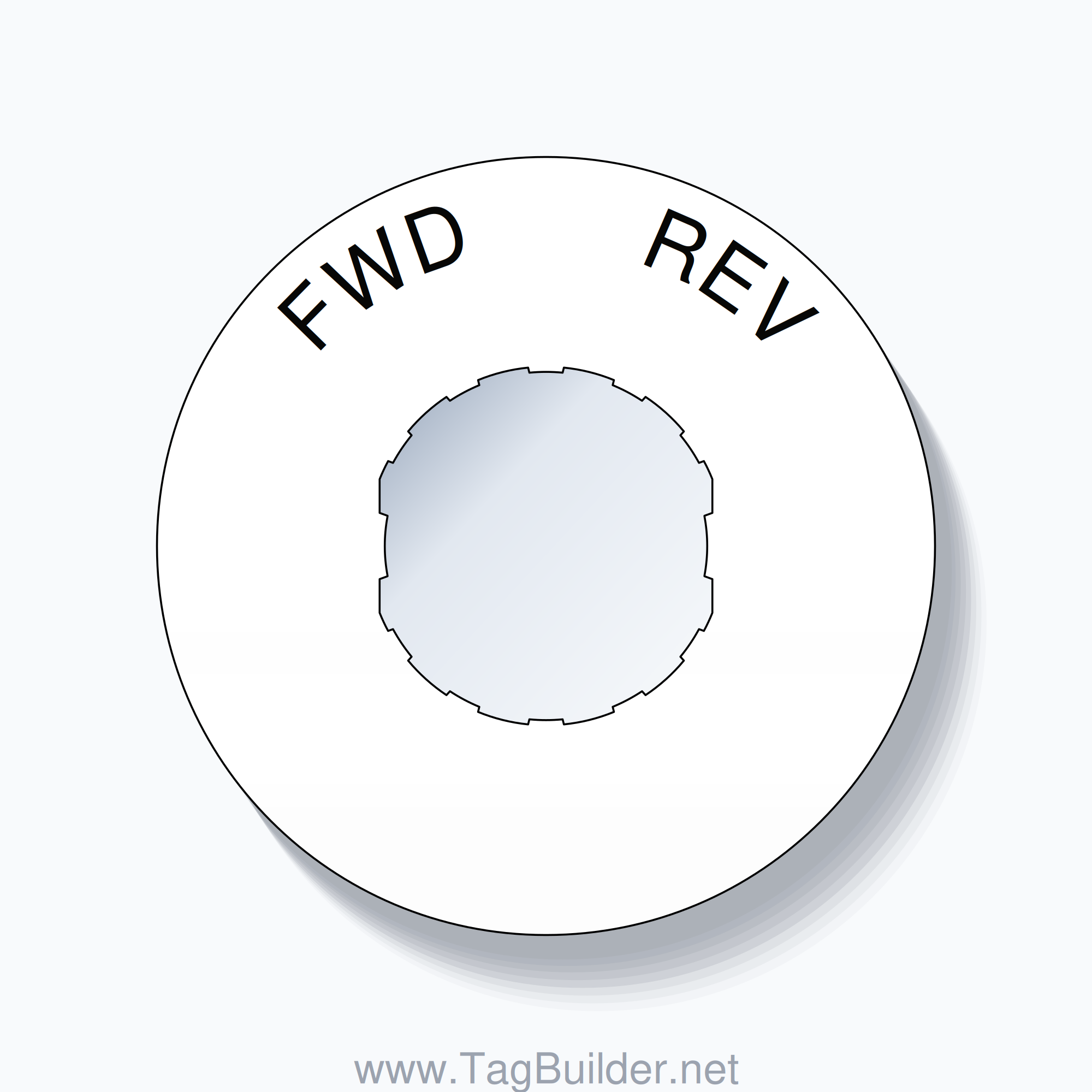 22mm Ring Tag – FWD       REV, Single-Line 60mm Round, Schneider Electric Compatible, Black on White