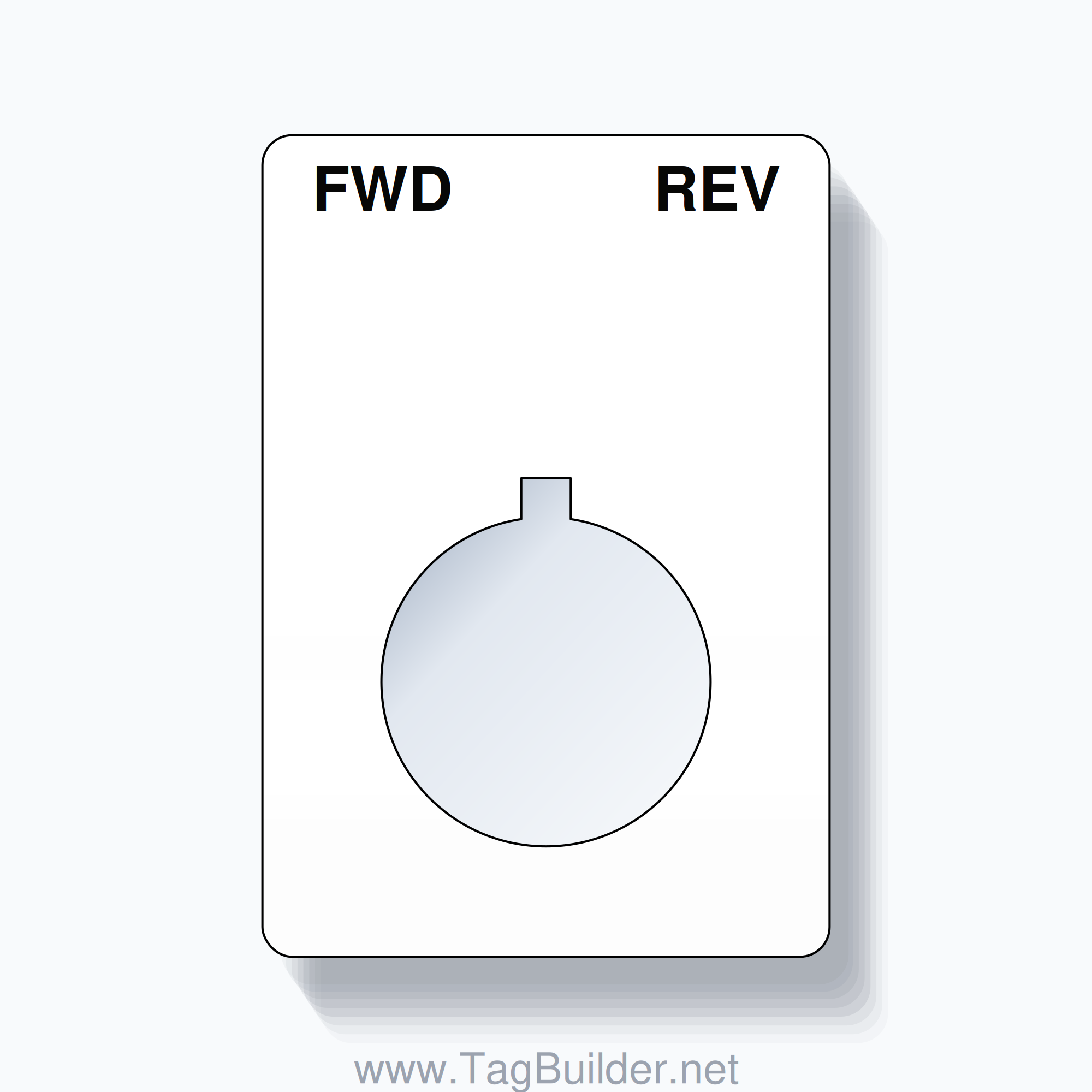 22mm Ring Tag – FWD REV, Two-Line Rounded, Allen-Bradley Compatible, Black on White