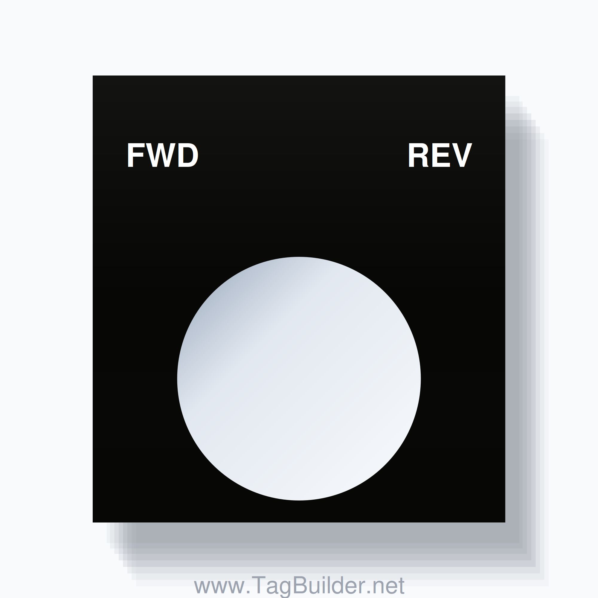 22mm Ring Tag – FWD REV, Two-Line Square, White on Black