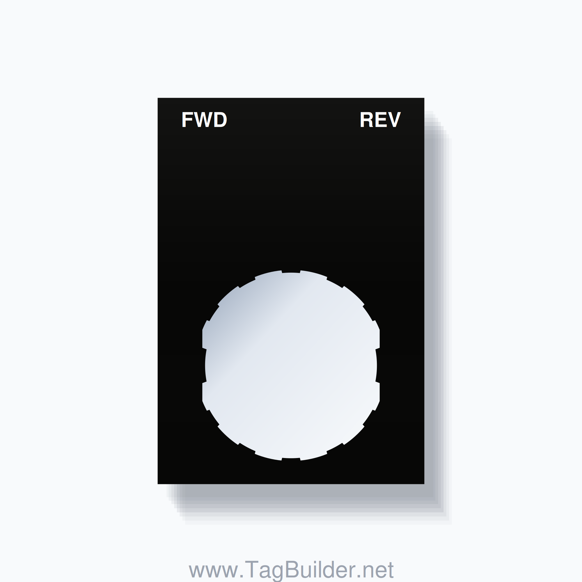 22mm Ring Tag – FWD REV, Two-Line Squared, Schneider Electric Compatible, White on Black