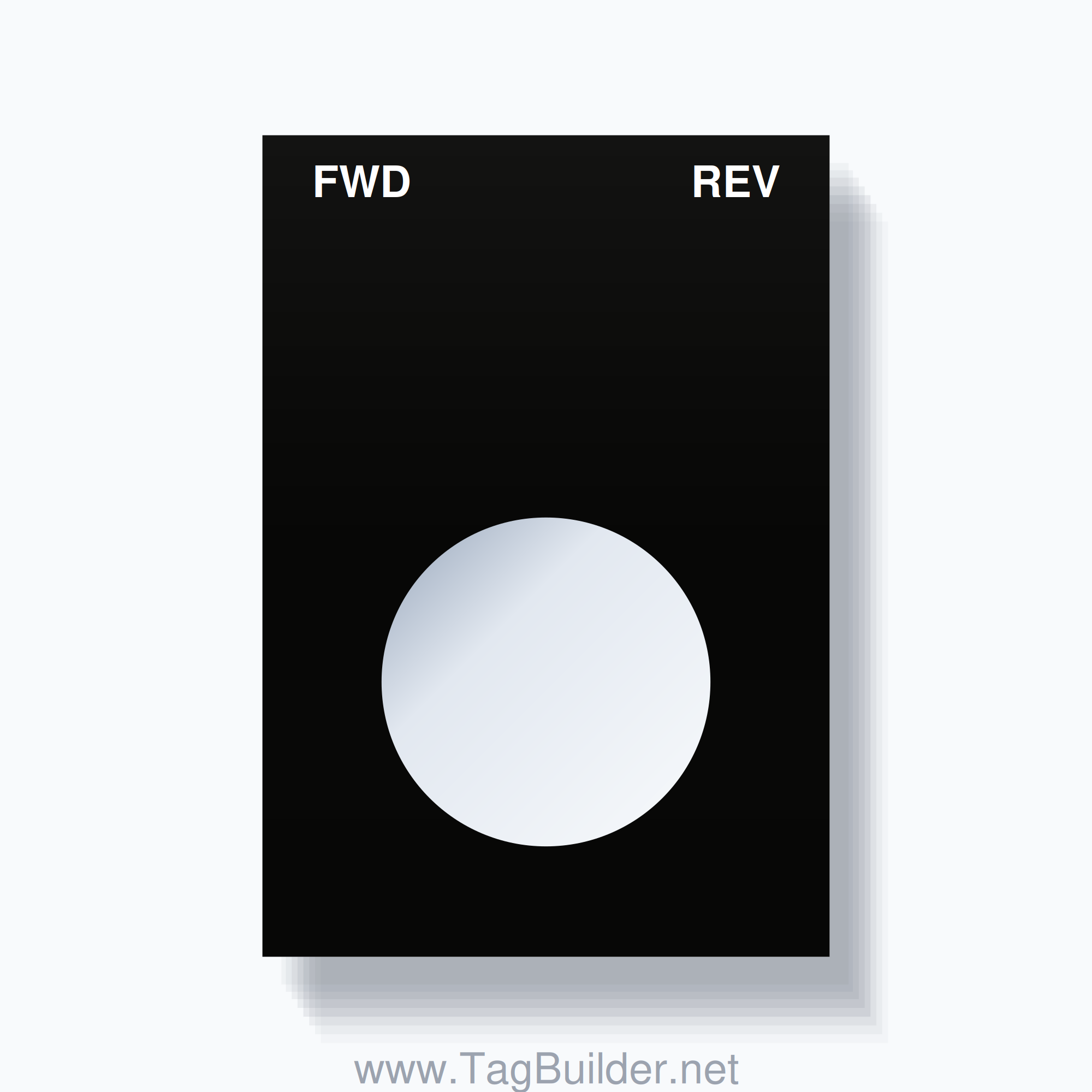 22mm Ring Tag – FWD REV, Two-Line Squared, White on Black