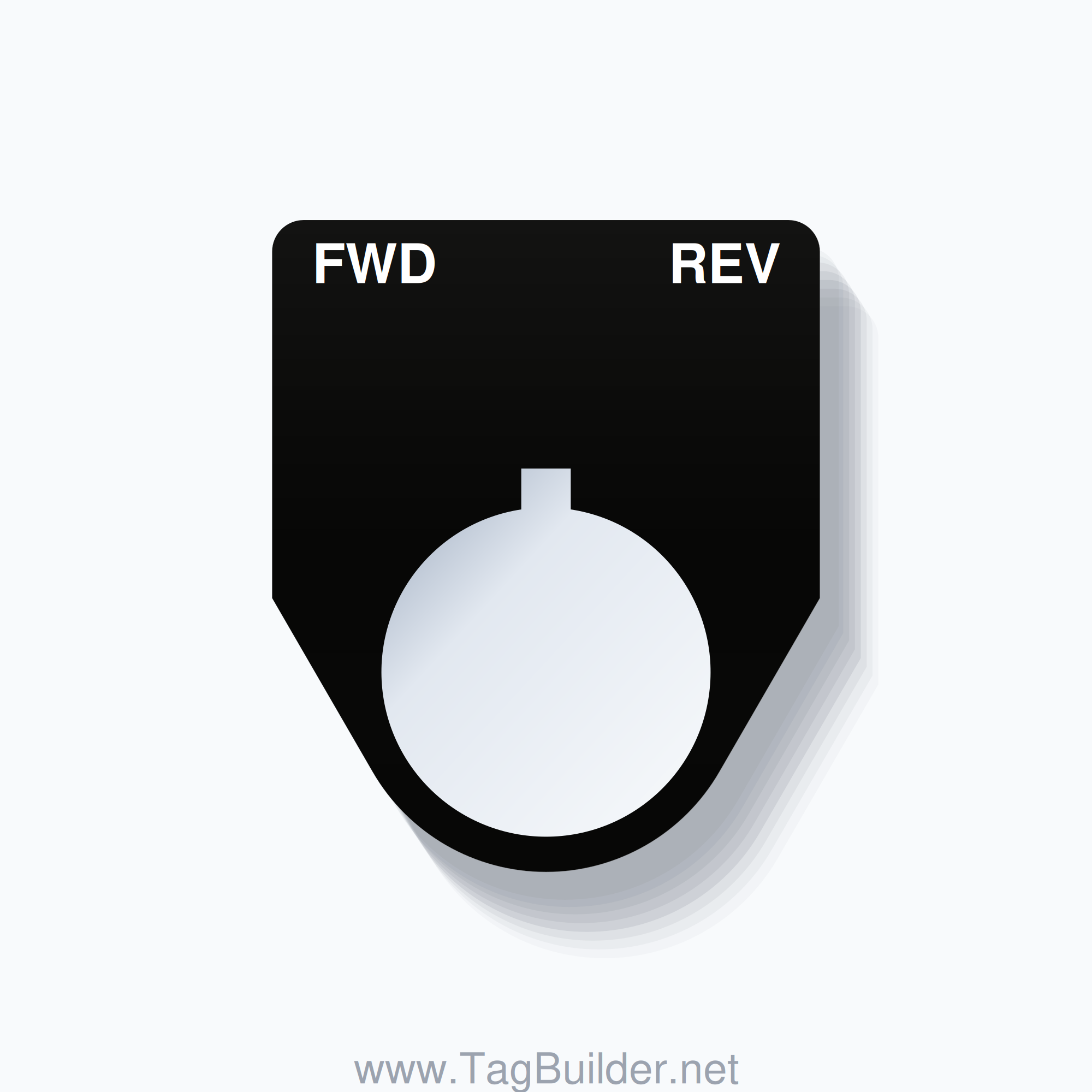 22mm Ring Tag – FWD REV, Two-Line Traditional, Allen-Bradley Compatible, White on Black
