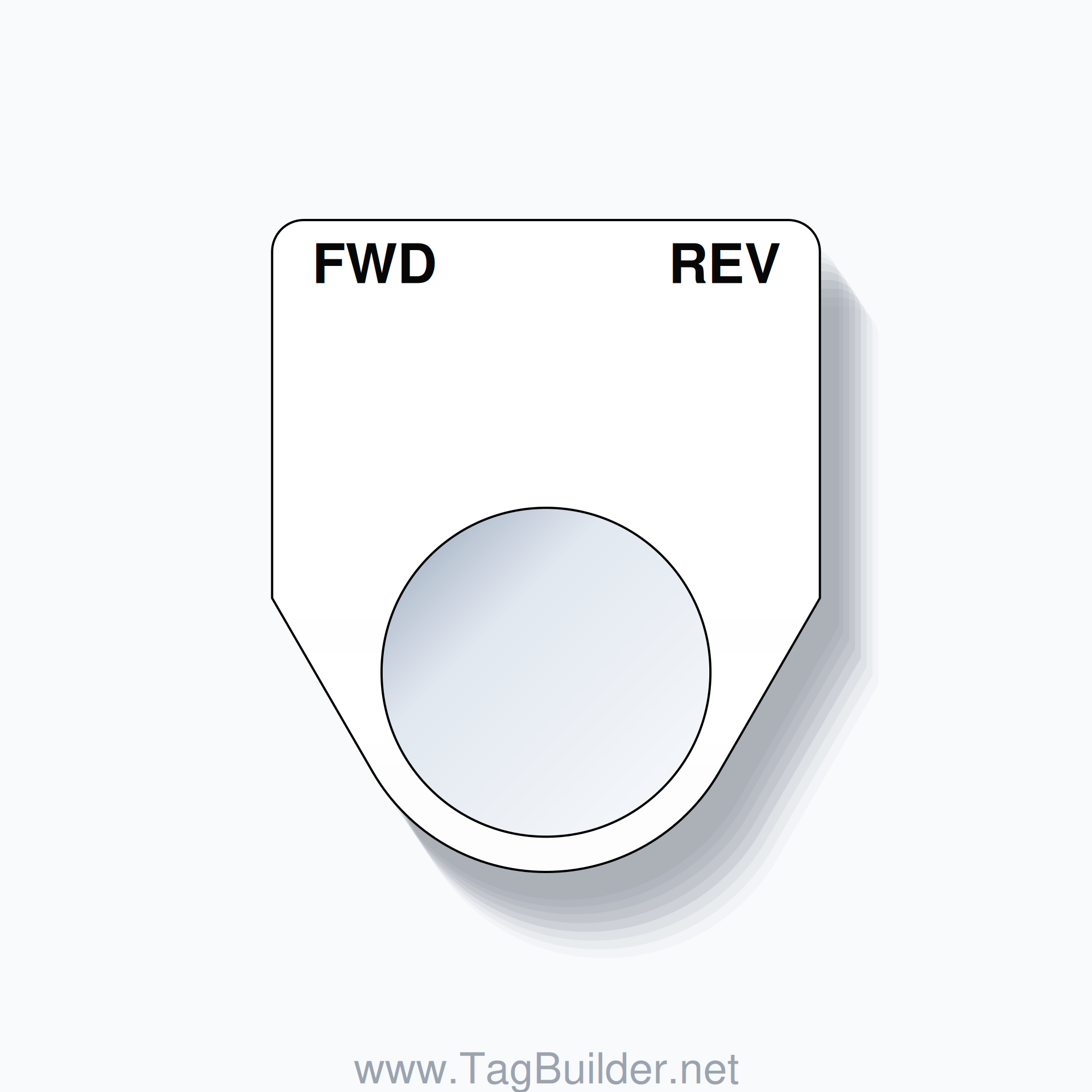 22mm Ring Tag – FWD REV, Two-Line Traditional, Black on White
