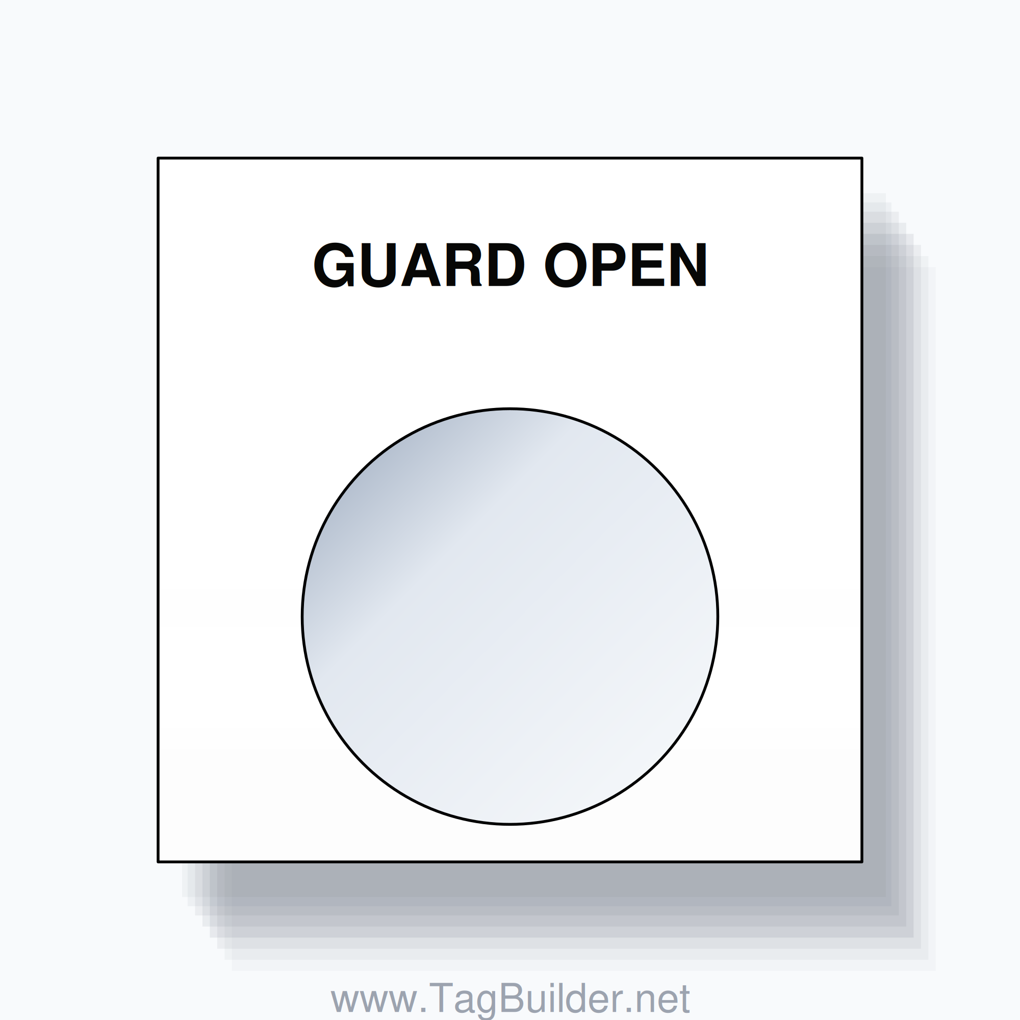 22mm Ring Tag – GUARD OPEN, Single-Line Square, Black on White