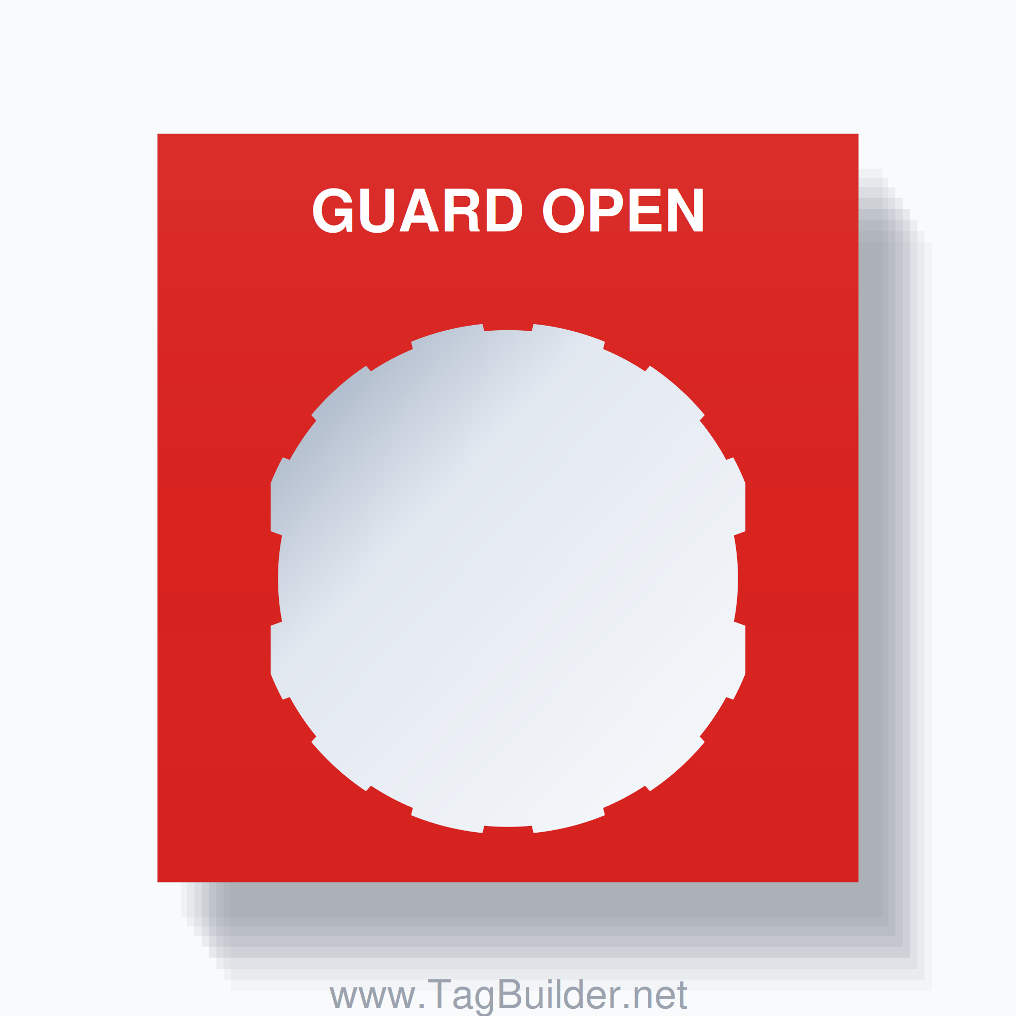 22mm Ring Tag – GUARD OPEN, Single-Line Square, Schneider Electric Compatible, White on Red