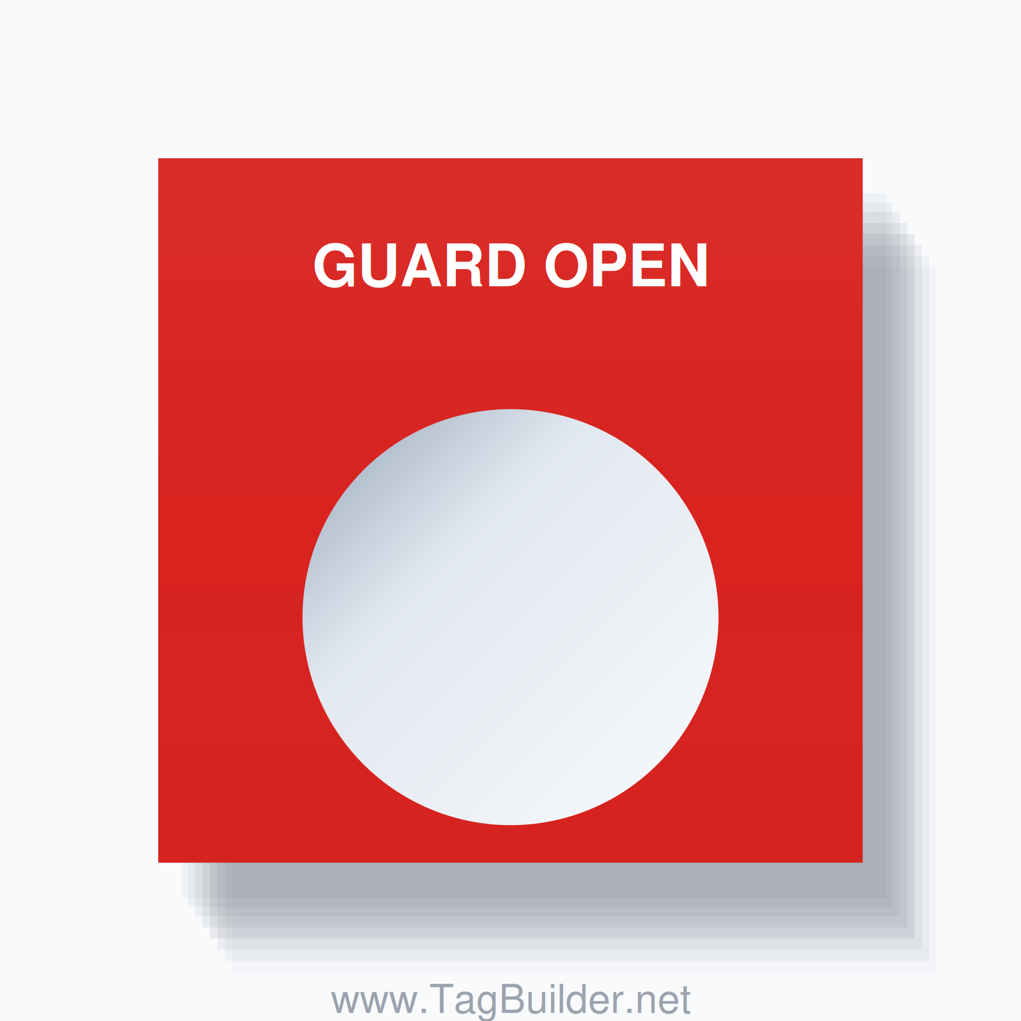 22mm Ring Tag – GUARD OPEN, Single-Line Square, White on Red