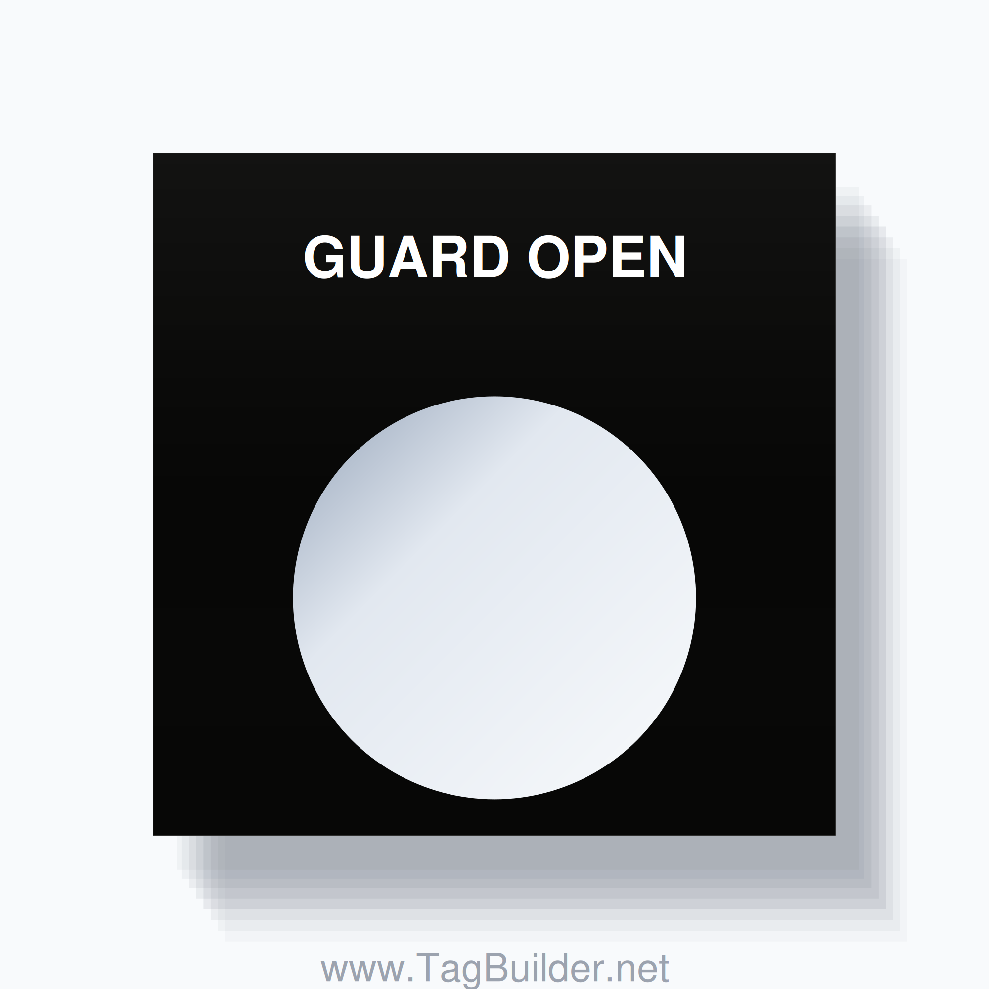 22mm Ring Tag – GUARD OPEN, Single-Line Square, White on Black