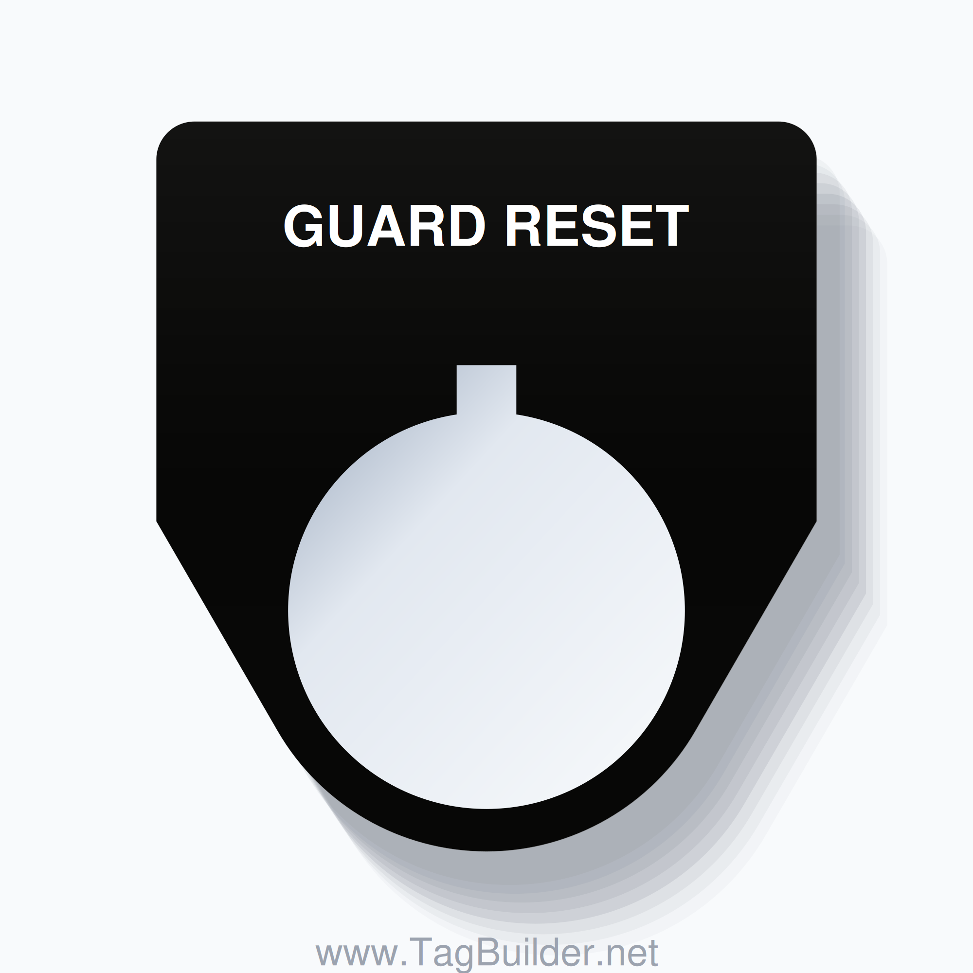22mm Ring Tag – GUARD RESET, Single-Line Traditional, Allen-Bradley Compatible, White on Black