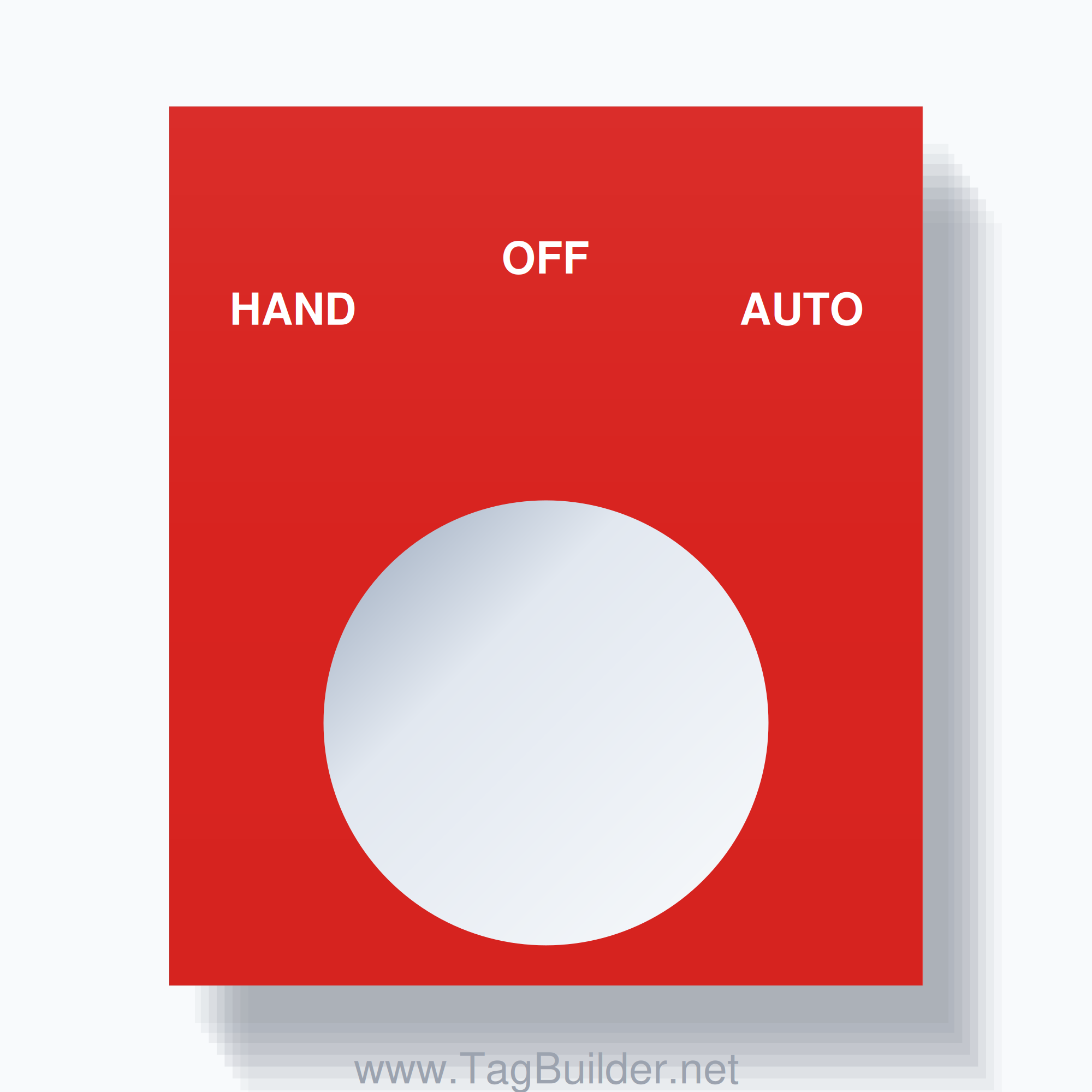 22mm Ring Tag – HAND OFF AUTO, Three-Line Square, White on Red