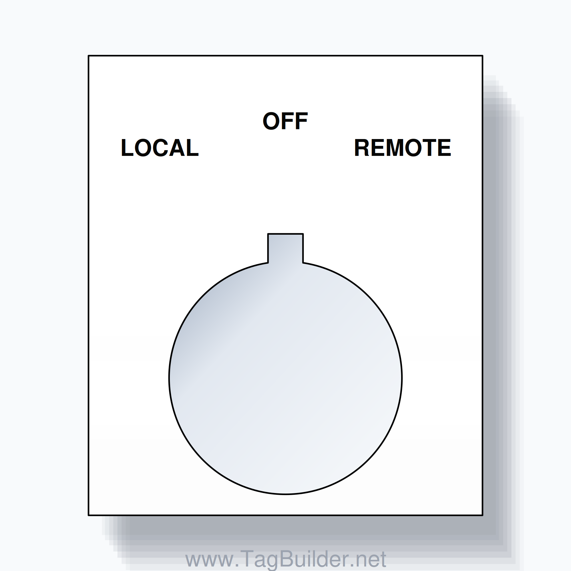 22mm Ring Tag – LOCAL OFF REMOTE, Three-Line Square, Allen-Bradley Compatible, Black on White