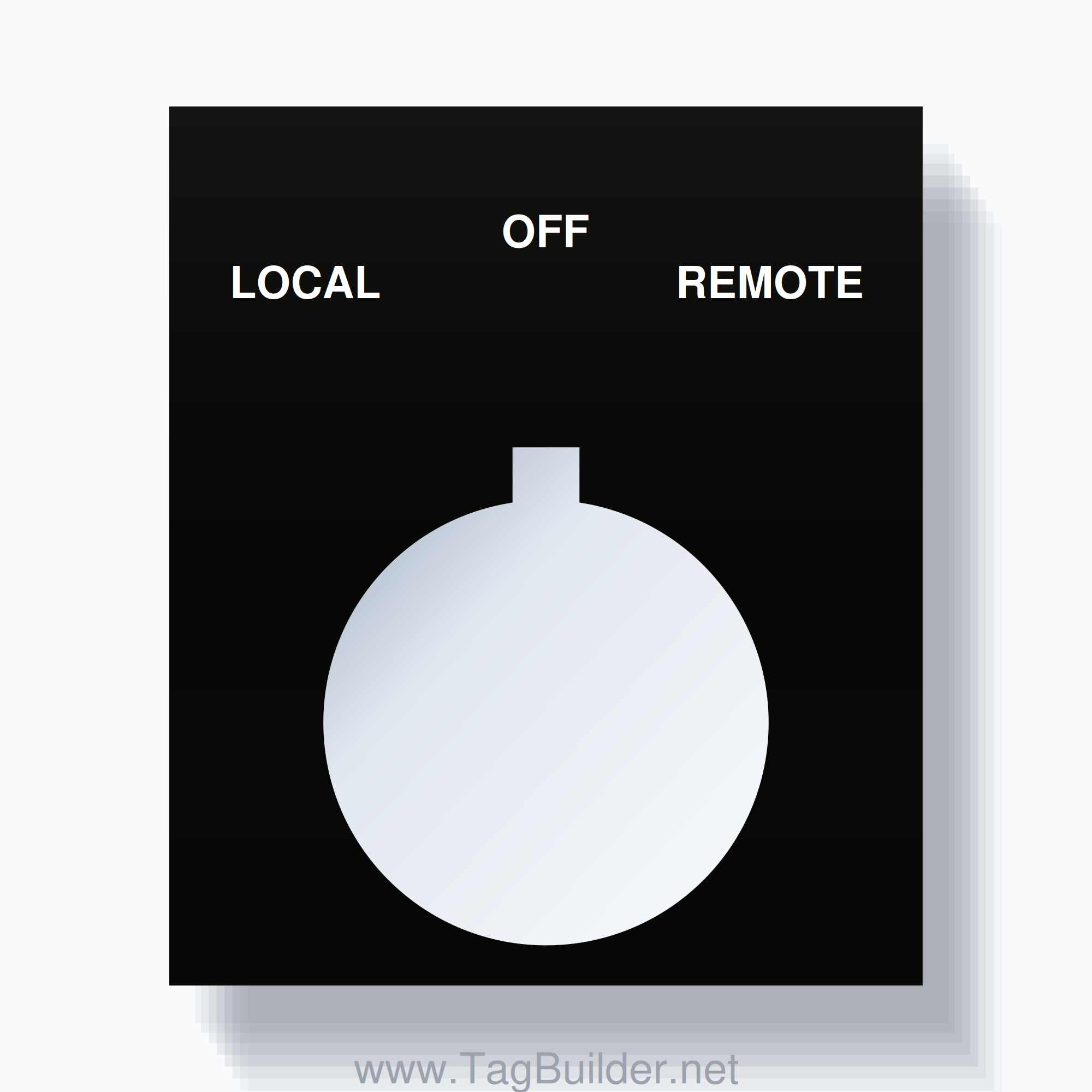 22mm Ring Tag – LOCAL OFF REMOTE, Three-Line Square, Allen-Bradley Compatible, White on Black