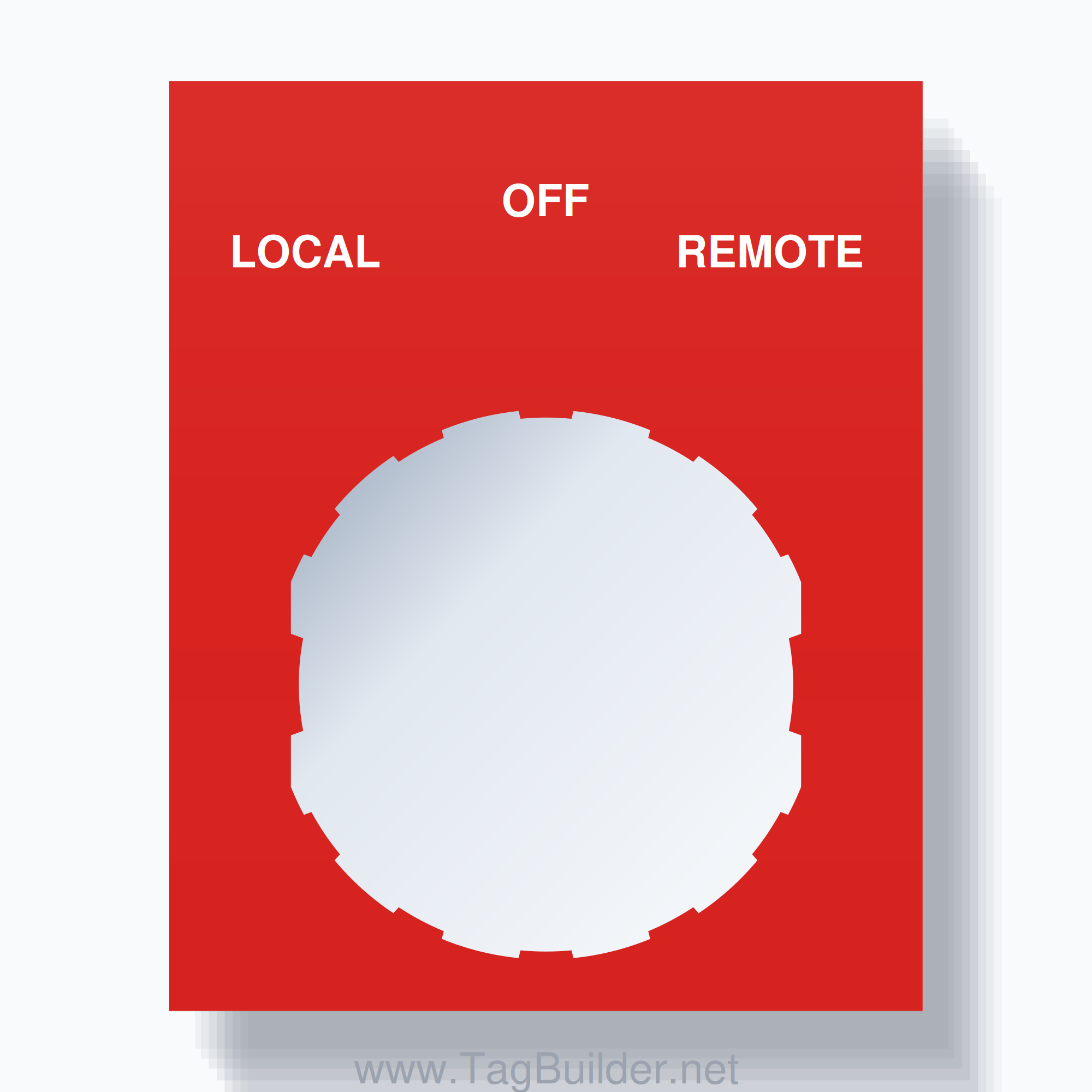 22mm Ring Tag – LOCAL OFF REMOTE, Three-Line Square, Schneider Electric Compatible, White on Red