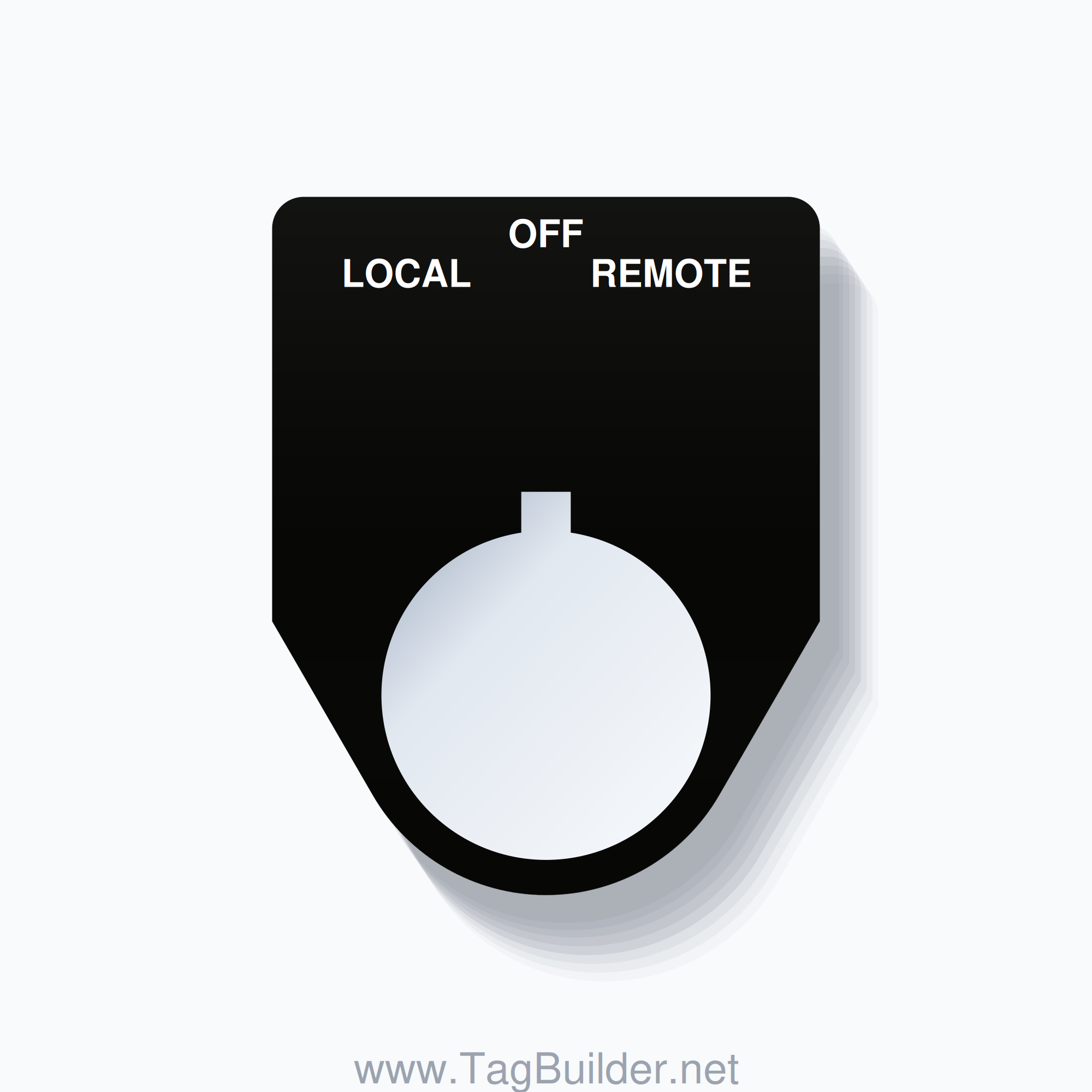 22mm Ring Tag – LOCAL OFF REMOTE, Three-Line Traditional, Allen-Bradley Compatible, White on Black