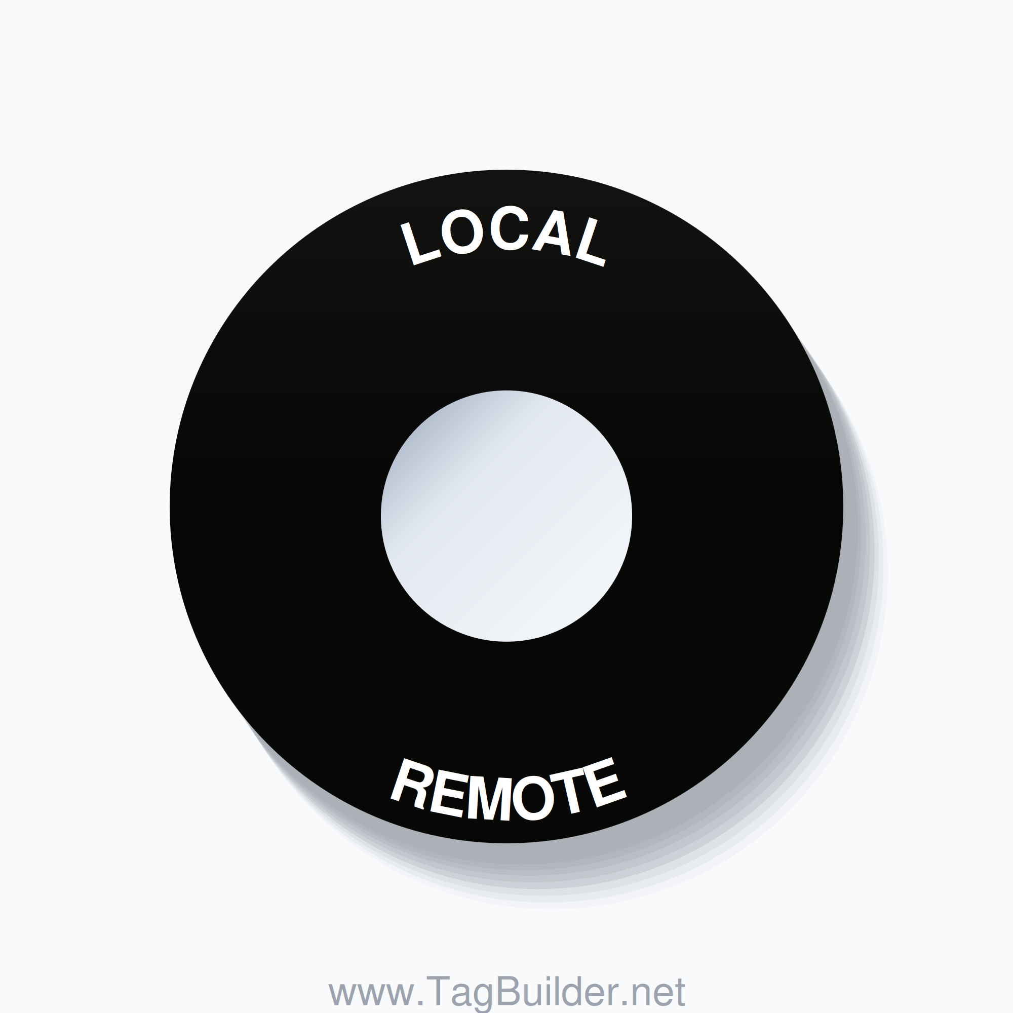 22mm Ring Tag – LOCAL REMOTE, Single-Line 60mm Round, White on Black