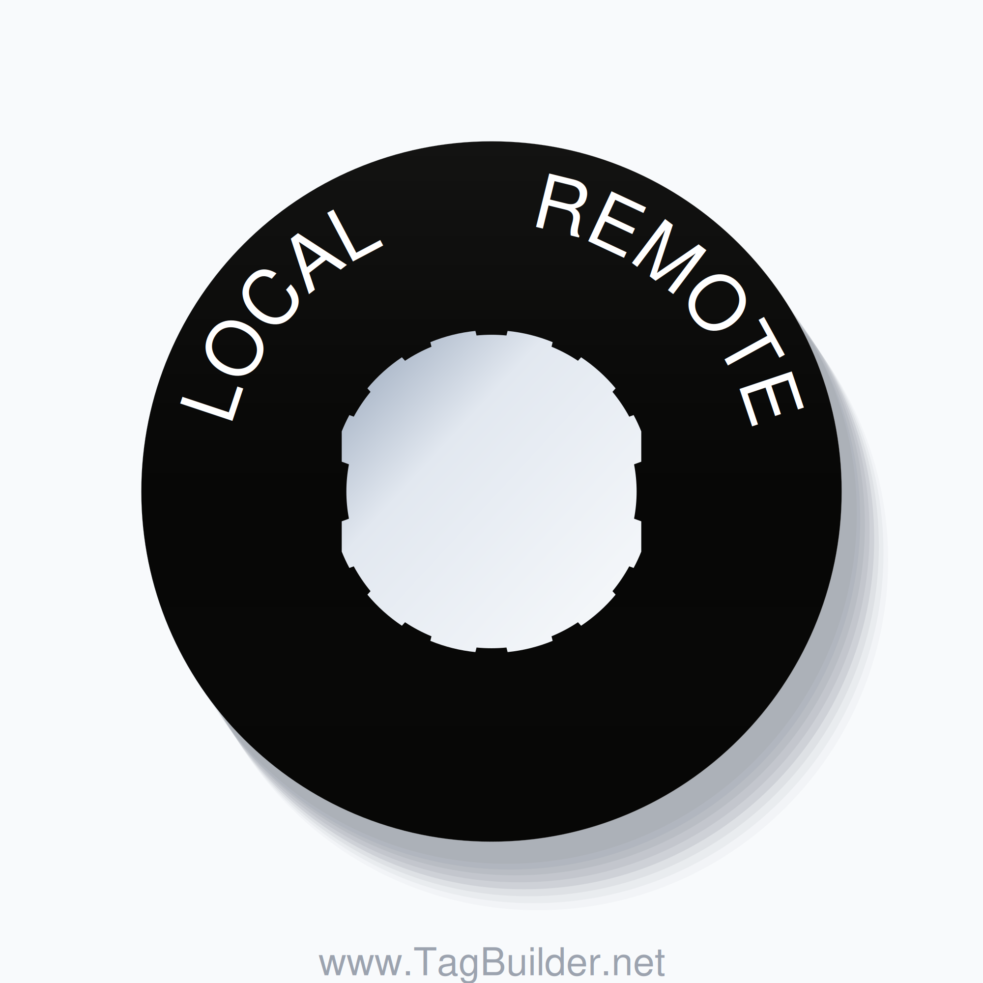 22mm Ring Tag – LOCAL       REMOTE, Single-Line 60mm Round, Schneider Electric Compatible, White on Black