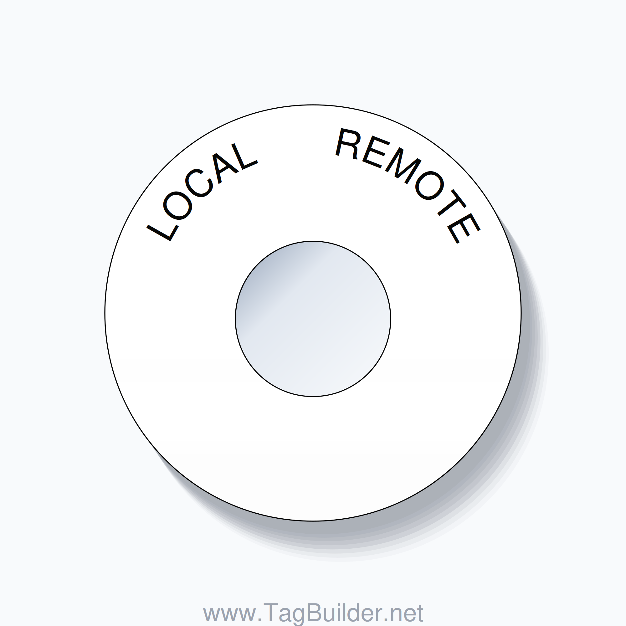22mm Ring Tag – LOCAL       REMOTE, Single-Line 60mm Round, Black on White