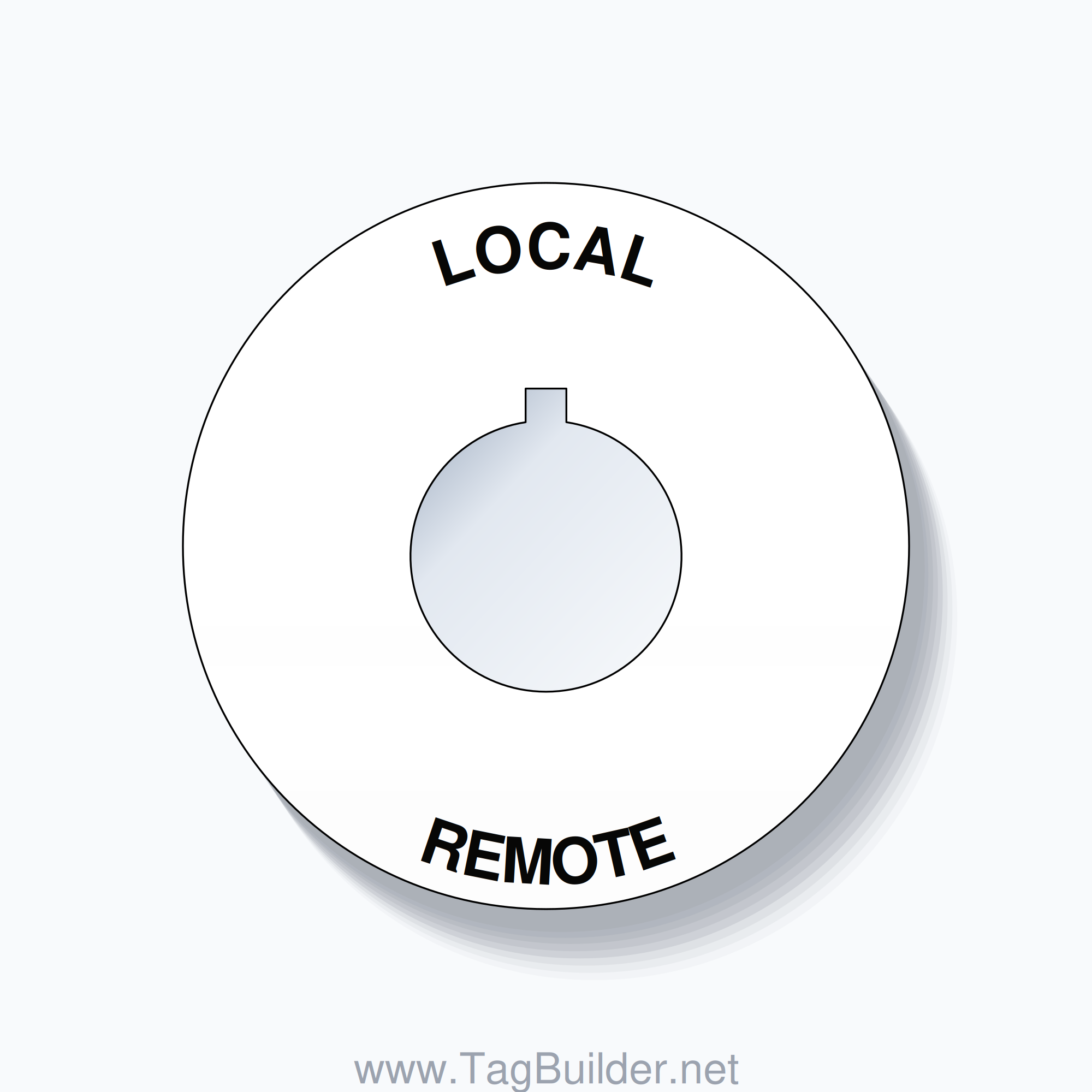 22mm Ring Tag – LOCAL REMOTE, Single-Line 60mm Round, Allen-Bradley Compatible, Black on White