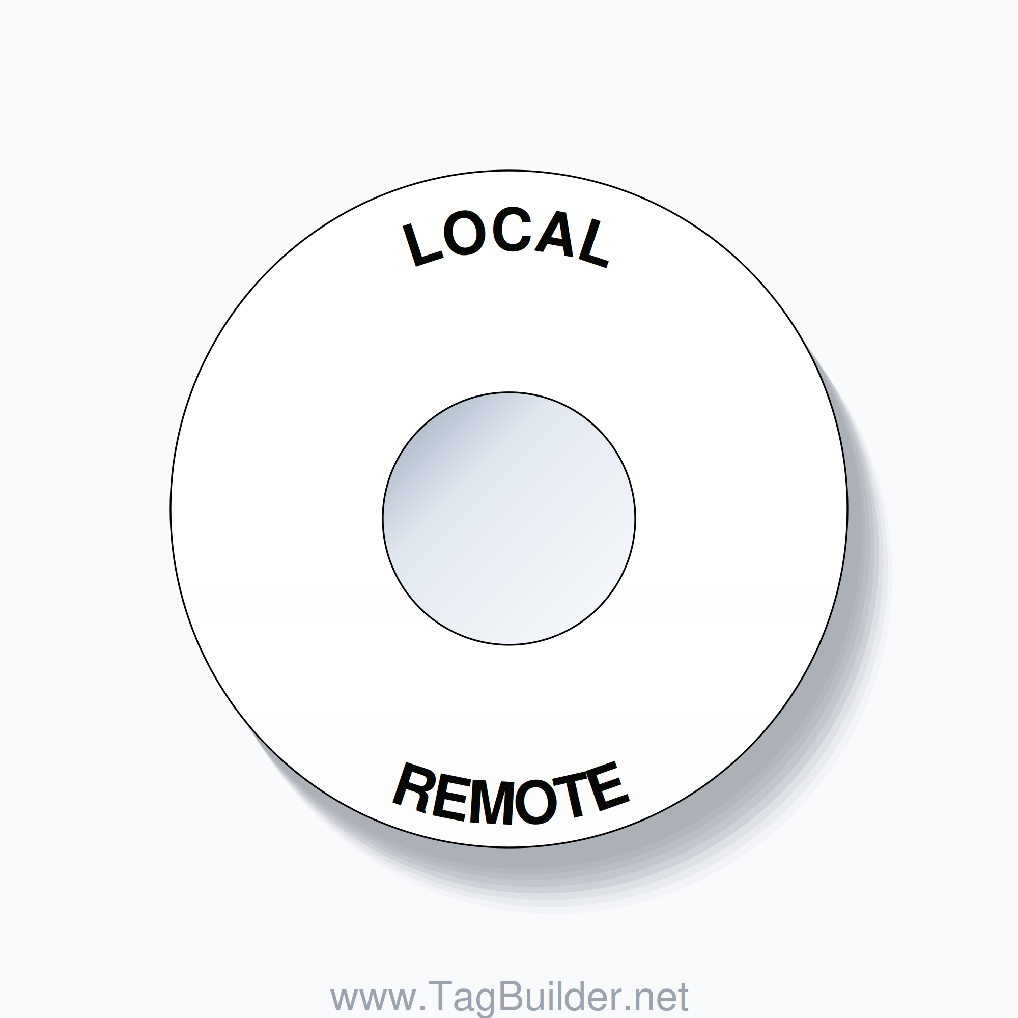 22mm Ring Tag – LOCAL REMOTE, Single-Line 60mm Round, Black on White