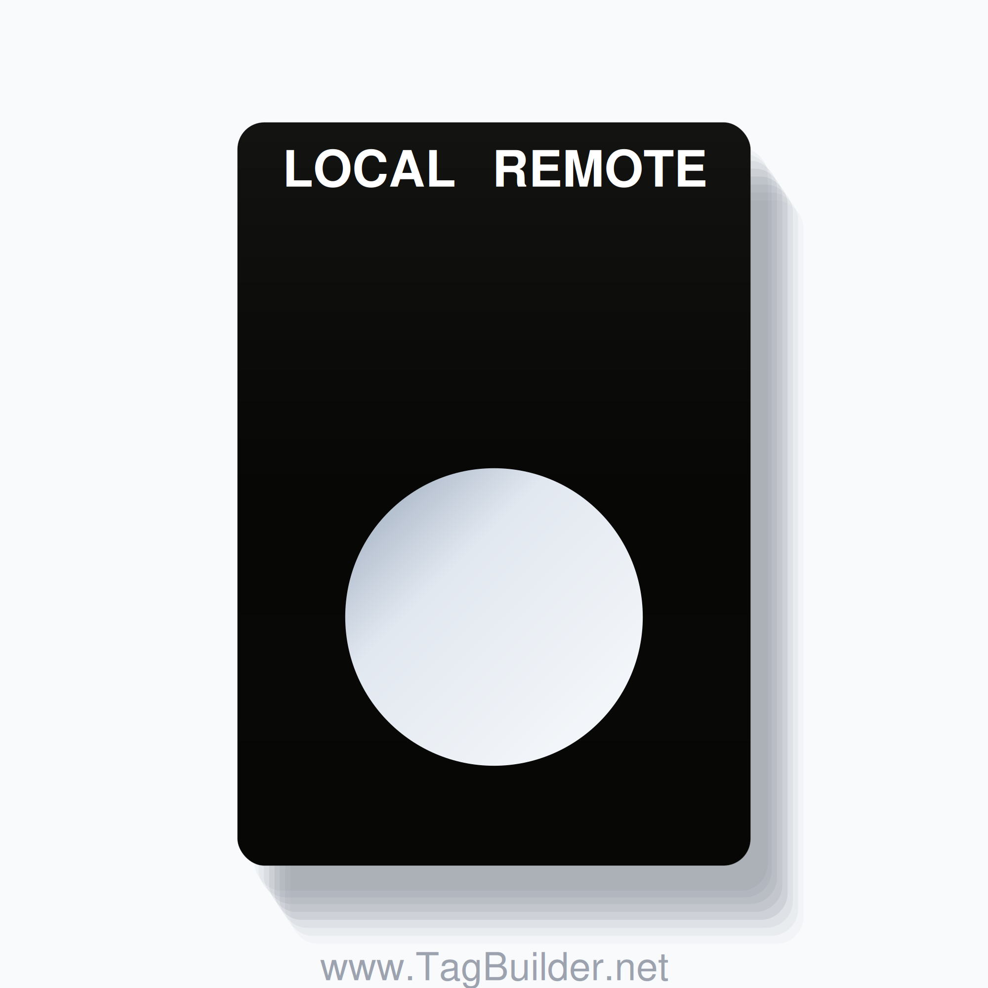 22mm Ring Tag – LOCAL REMOTE, Two-Line Rounded, White on Black