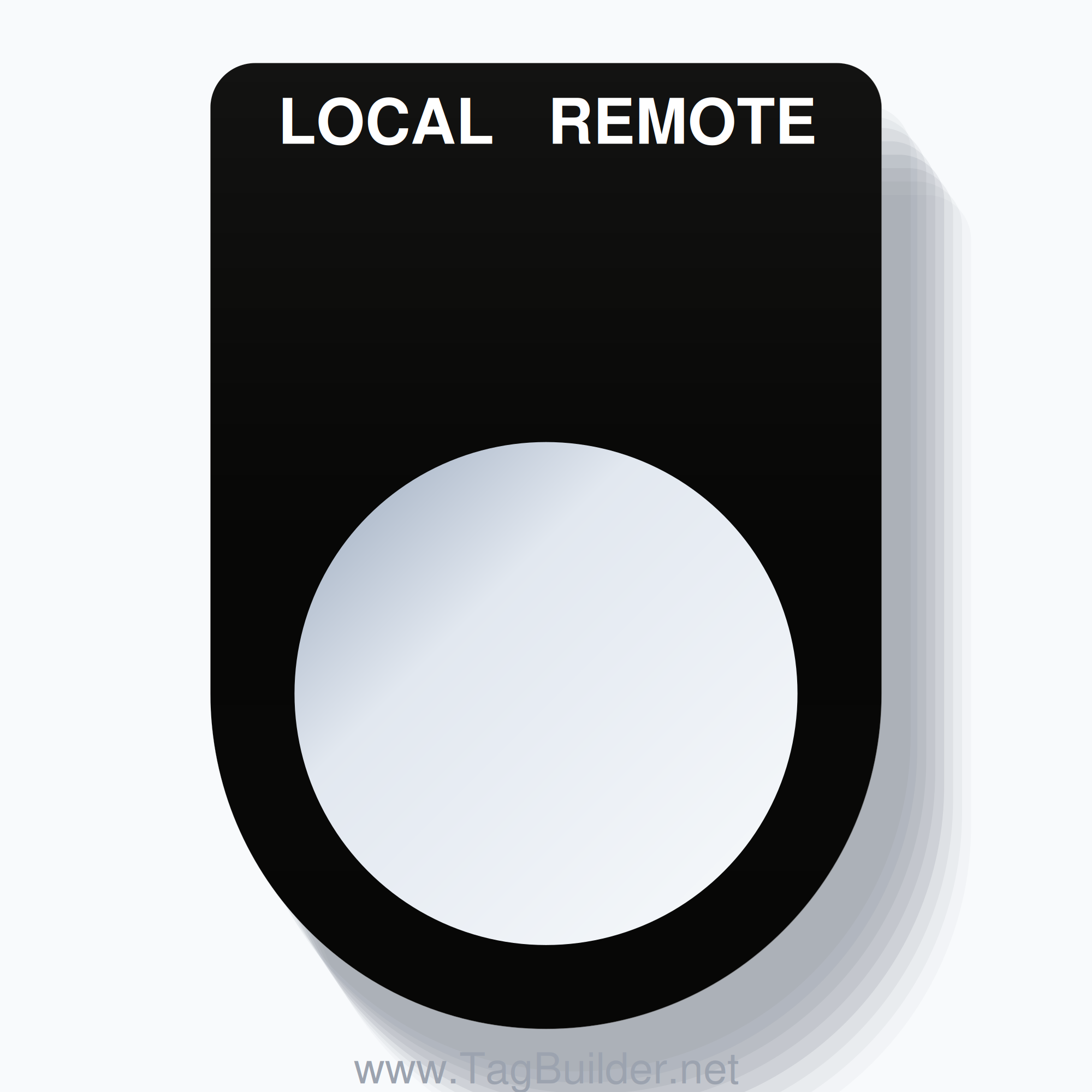 22mm Ring Tag – LOCAL REMOTE, Two-Line Slim, White on Black
