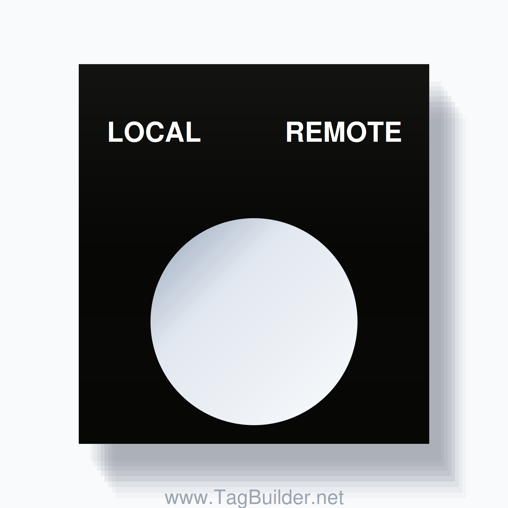 22mm Ring Tag – LOCAL REMOTE, Two-Line Square, White on Black