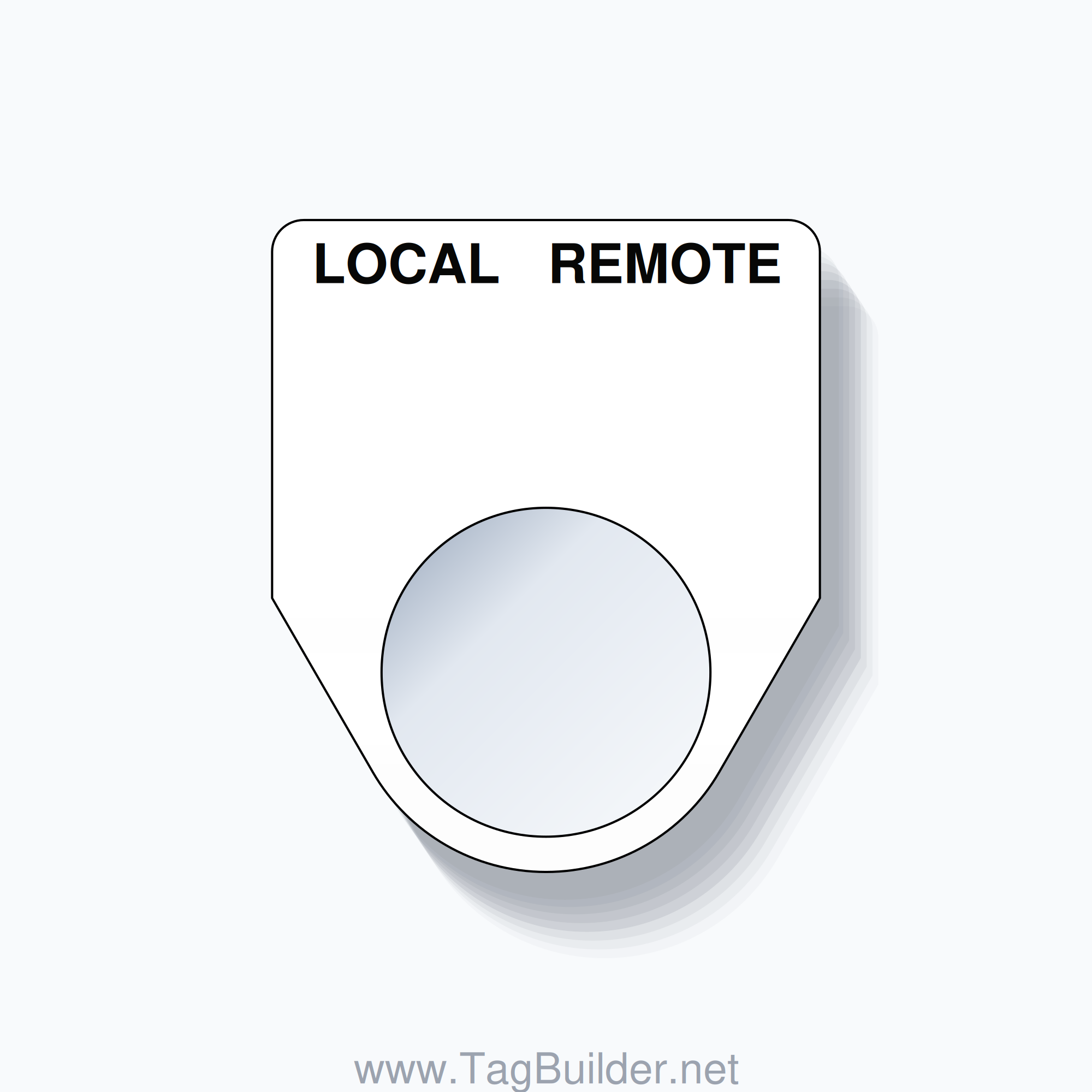 22mm Ring Tag – LOCAL REMOTE, Two-Line Traditional, Black on White