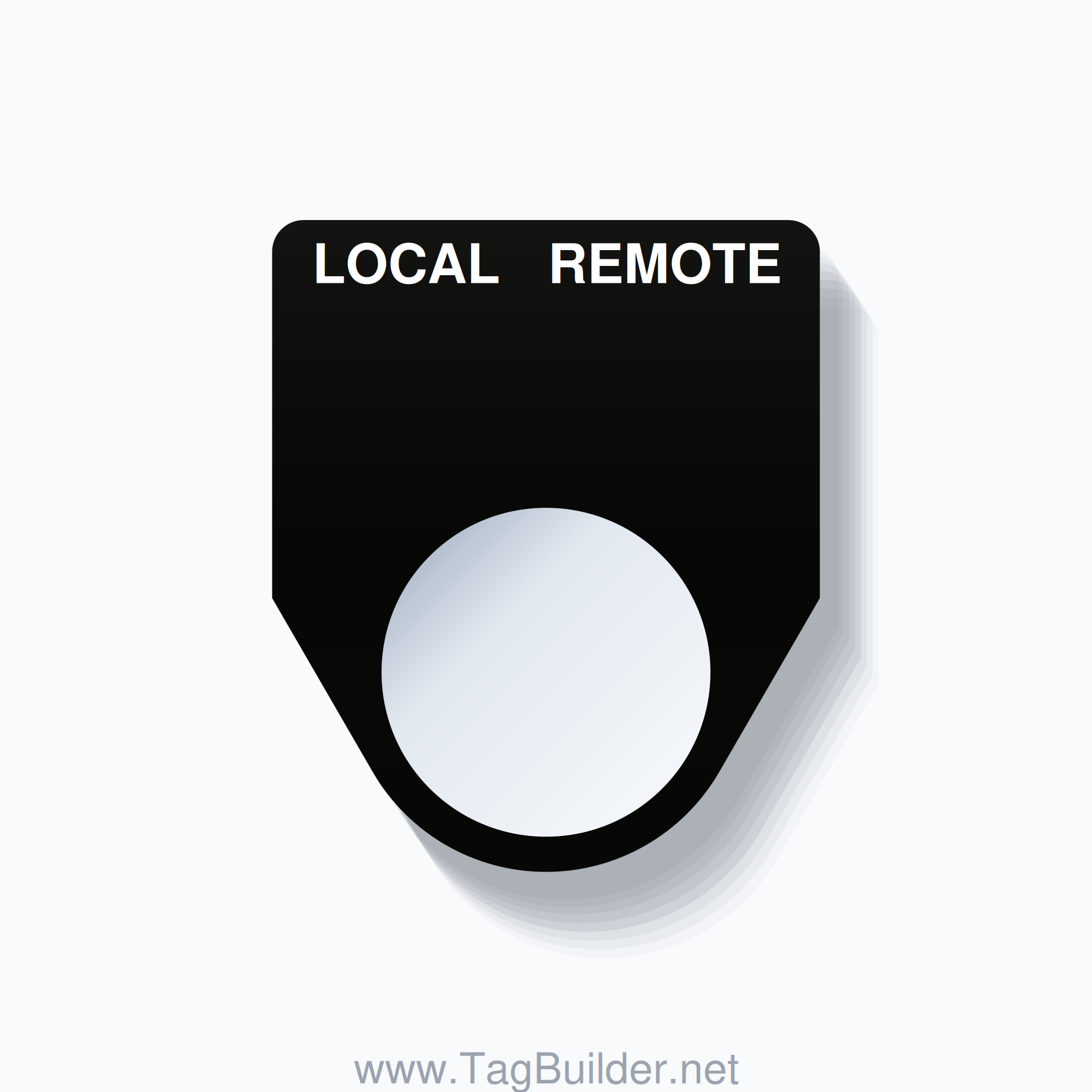 22mm Ring Tag – LOCAL REMOTE, Two-Line Traditional, White on Black
