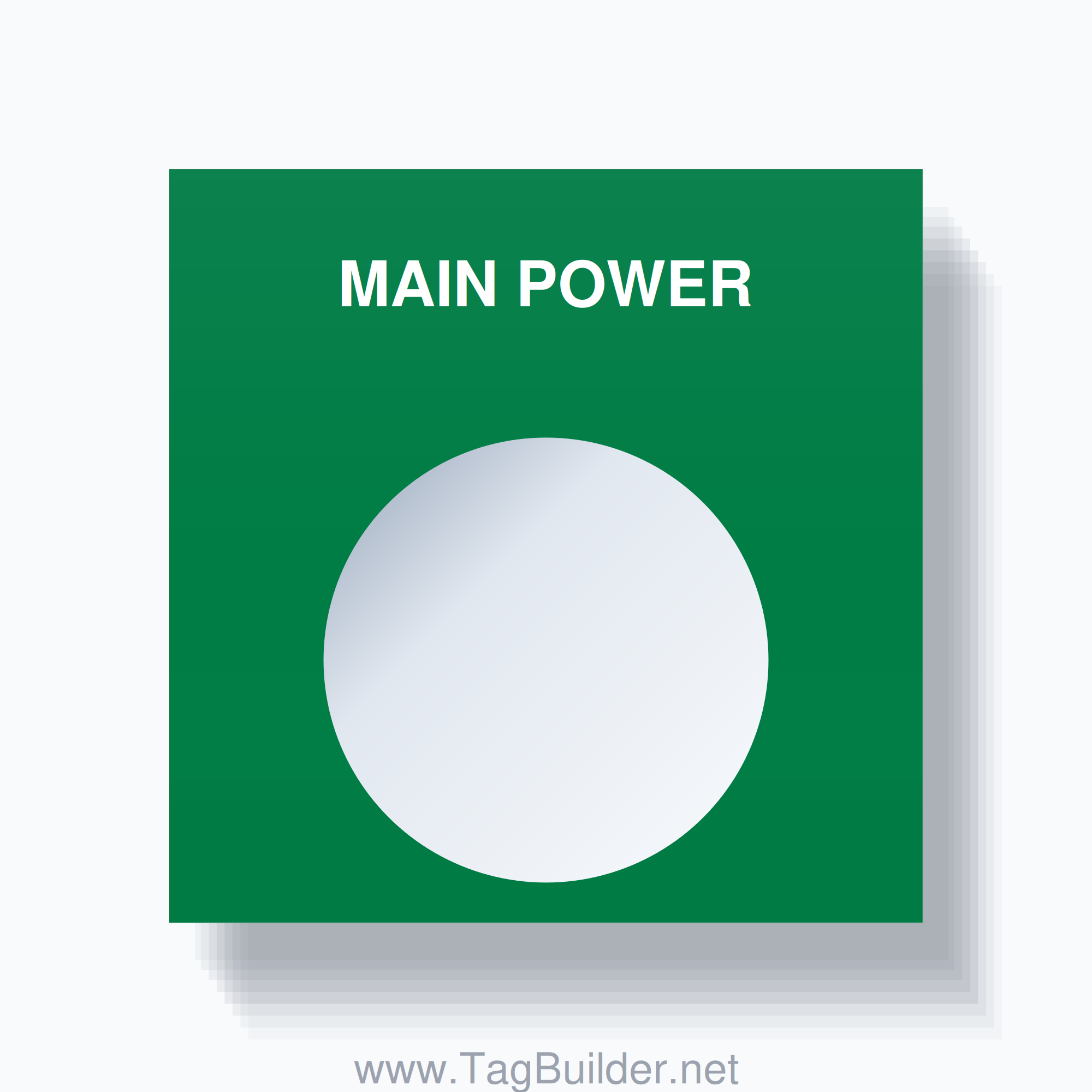 22mm Ring Tag – MAIN POWER, Single-Line Square, White on Green