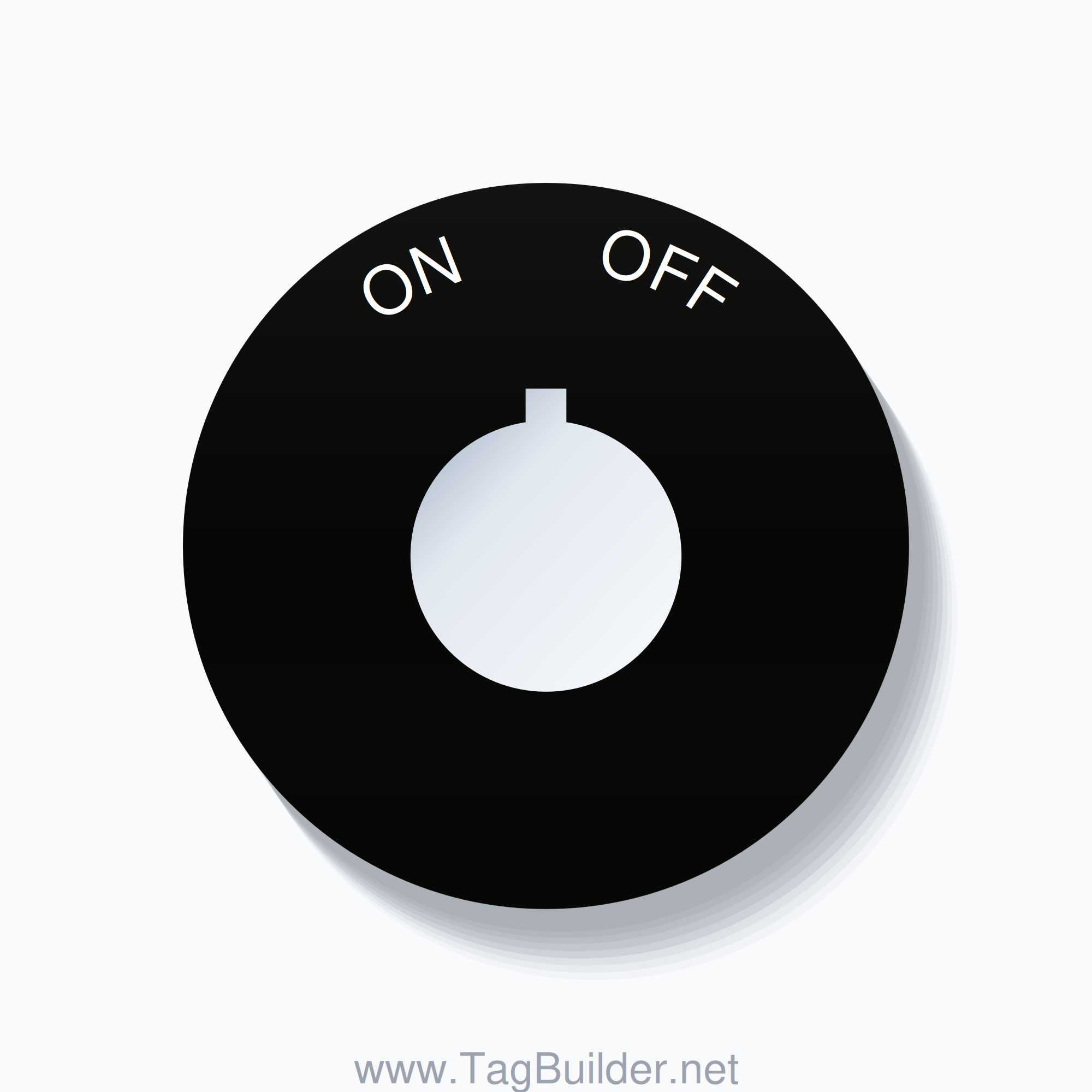 22mm Ring Tag – ON       OFF, Single-Line 60mm Round, Allen-Bradley Compatible, White on Black