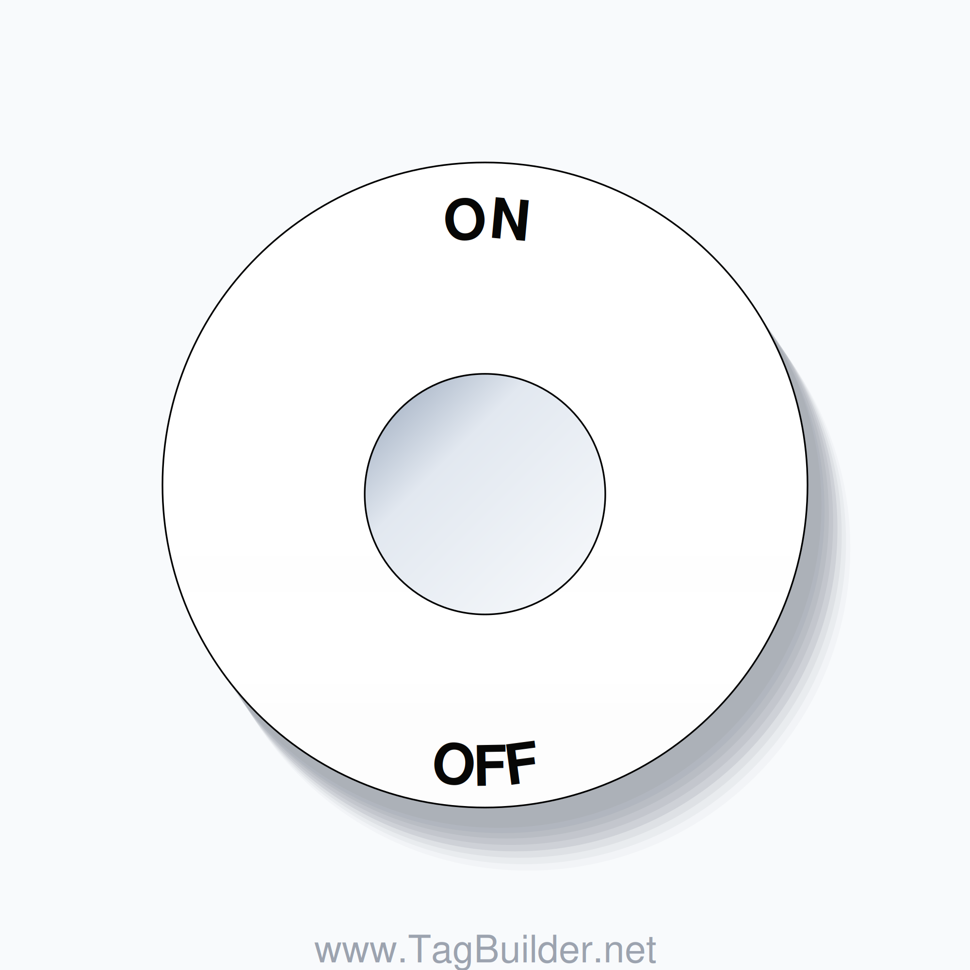 22mm Ring Tag – ON OFF, Single-Line 60mm Round, Black on White