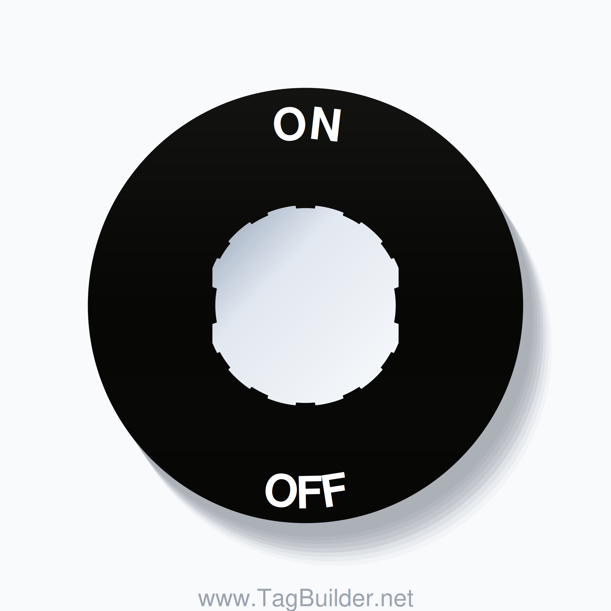 22mm Ring Tag – ON OFF, Single-Line 60mm Round, Schneider Electric Compatible, White on Black