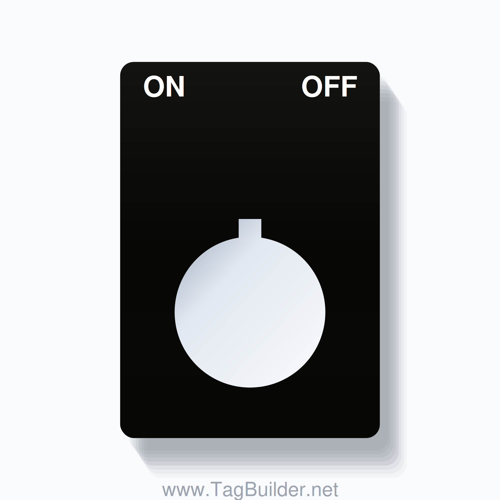 22mm Ring Tag – ON OFF, Two-Line Rounded, Allen-Bradley Compatible, White on Black