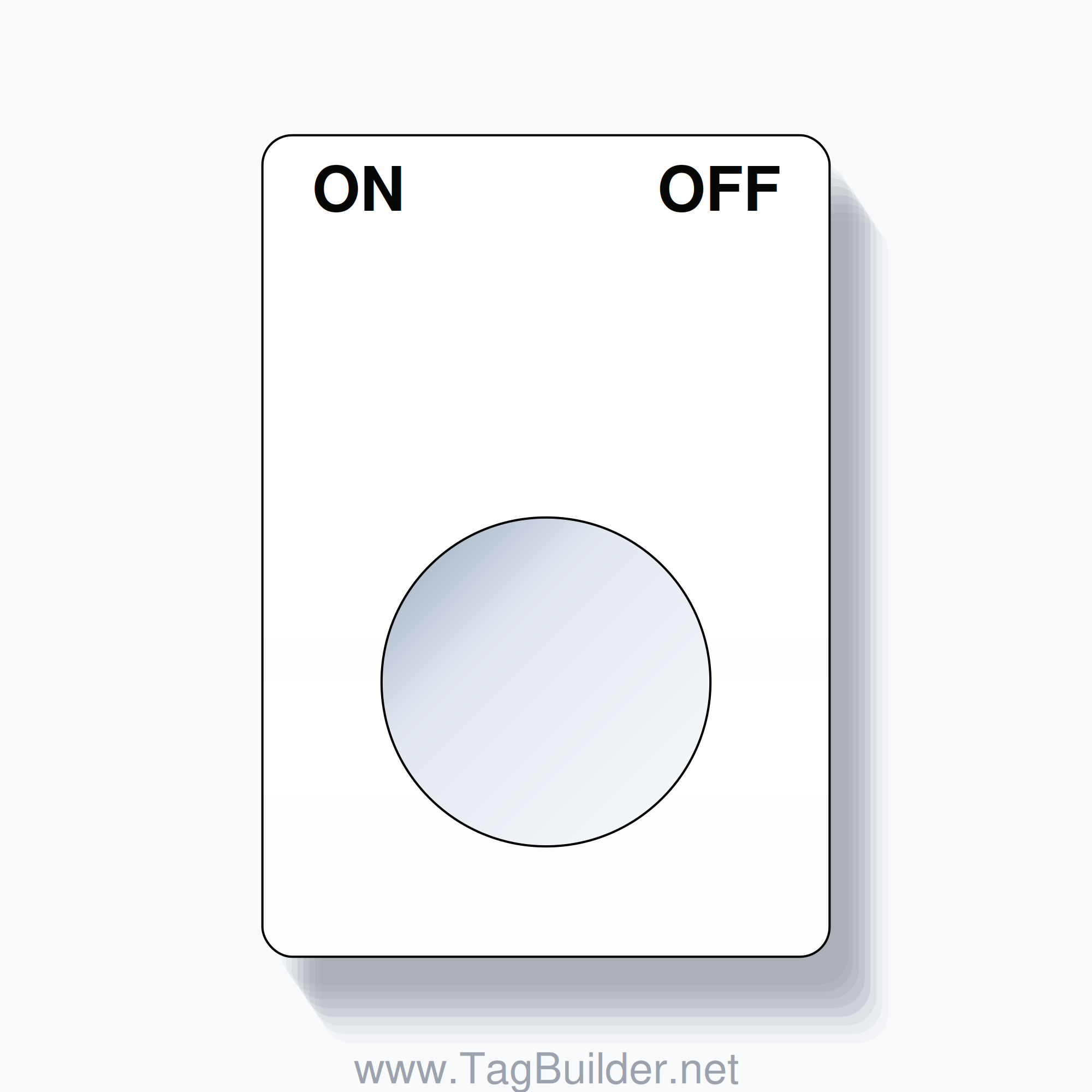 22mm Ring Tag – ON OFF, Two-Line Rounded, Black on White