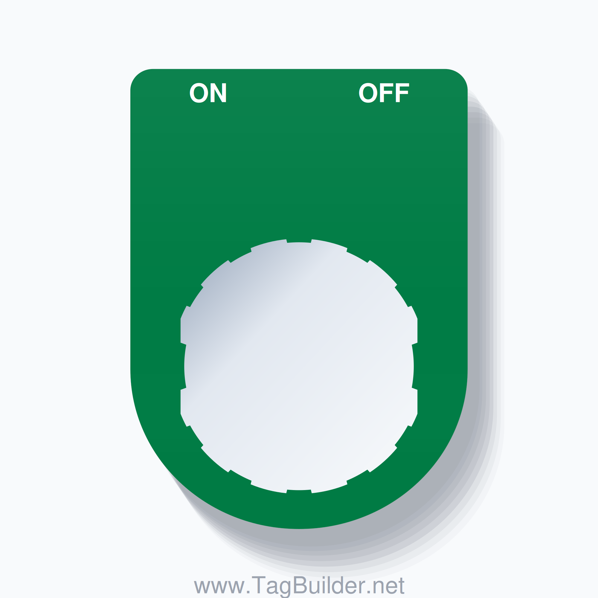 22mm Ring Tag – ON OFF, Two-Line Slim, Schneider Electric Compatible, White on Green