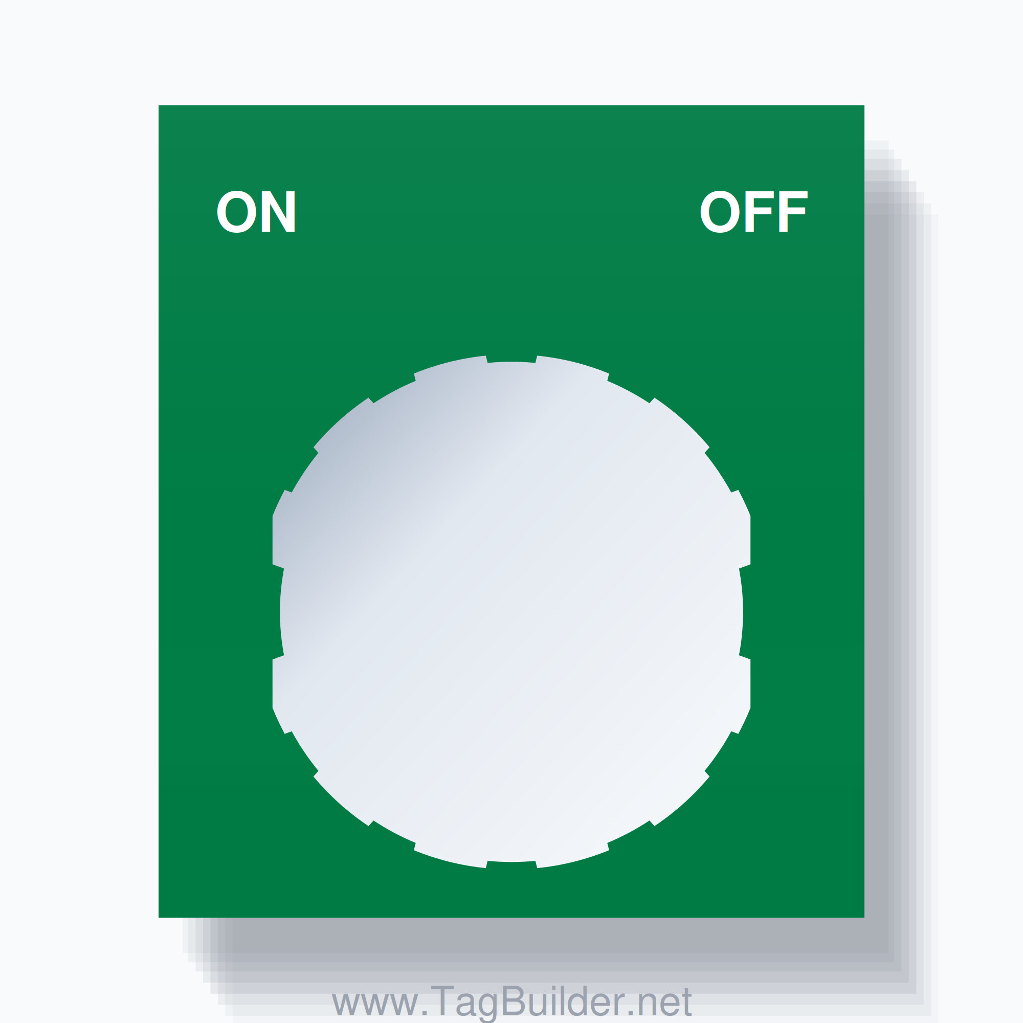 22mm Ring Tag – ON OFF, Two-Line Square, Schneider Electric Compatible, White on Green
