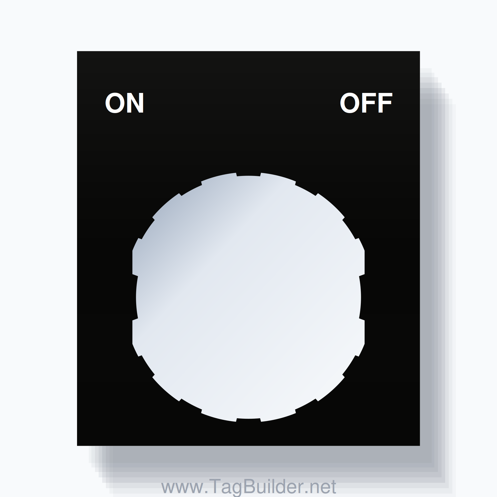 22mm Ring Tag – ON OFF, Two-Line Square, Schneider Electric Compatible, White on Black