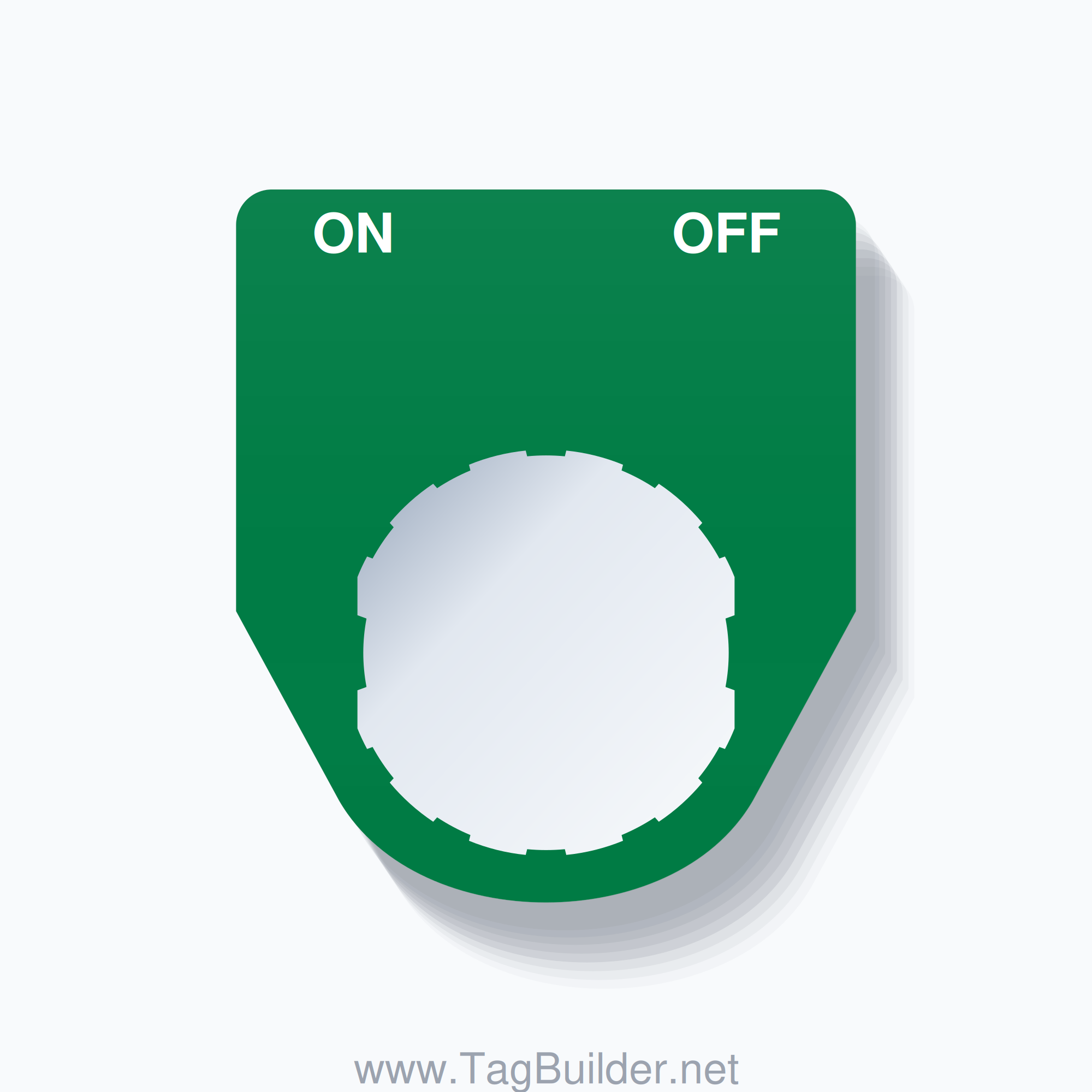 22mm Ring Tag – ON OFF, Two-Line Traditional, Schneider Electric Compatible, White on Green