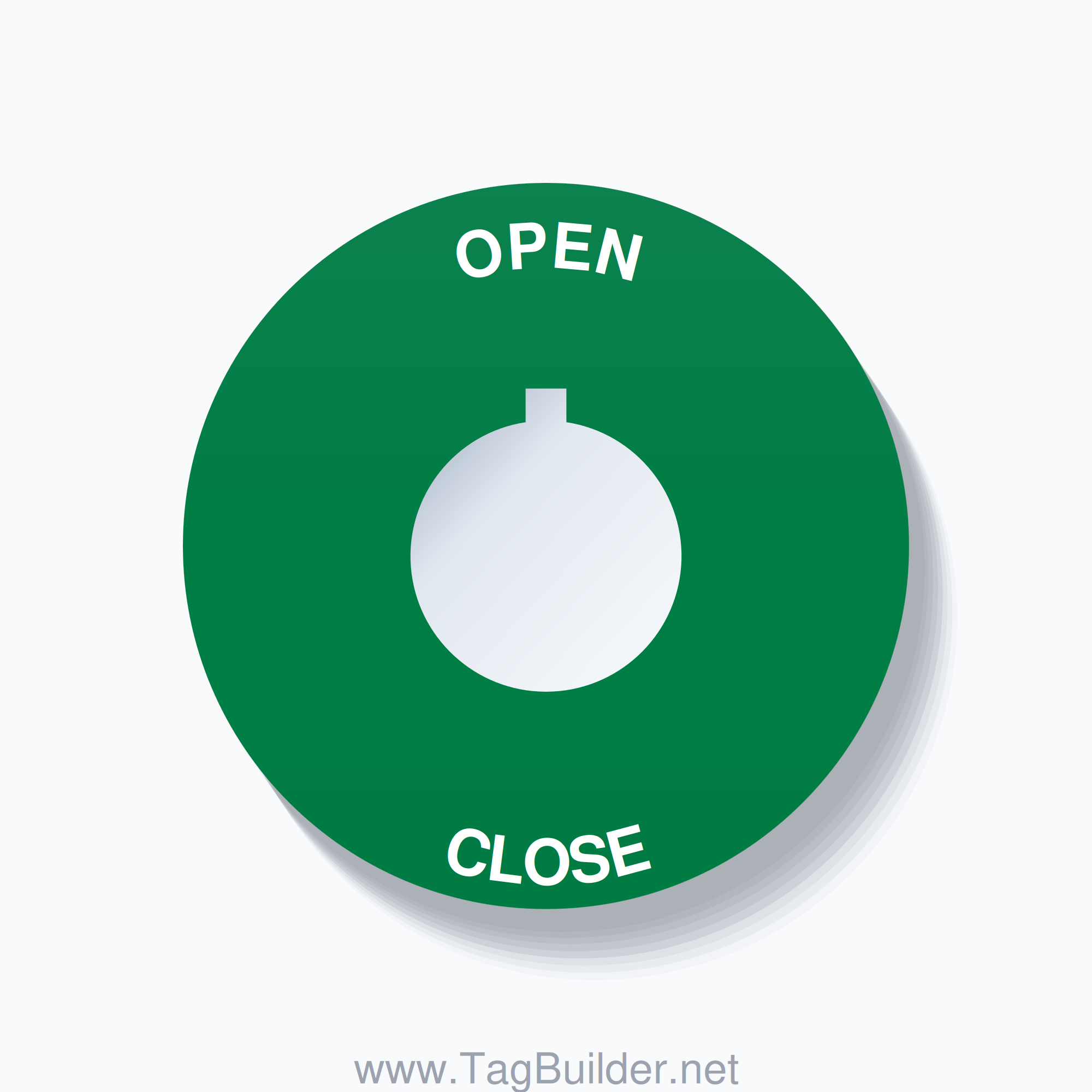 22mm Ring Tag – OPEN CLOSE, Single-Line 60mm Round, Allen-Bradley Compatible, White on Green