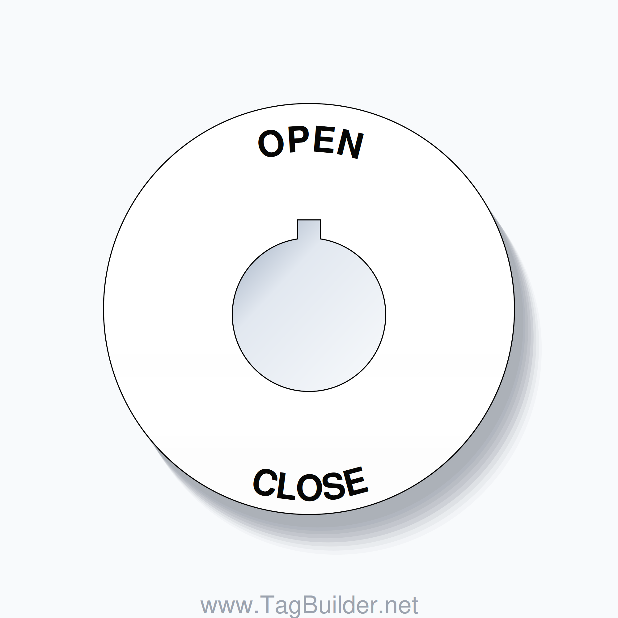 22mm Ring Tag – OPEN CLOSE, Single-Line 60mm Round, Allen-Bradley Compatible, Black on White