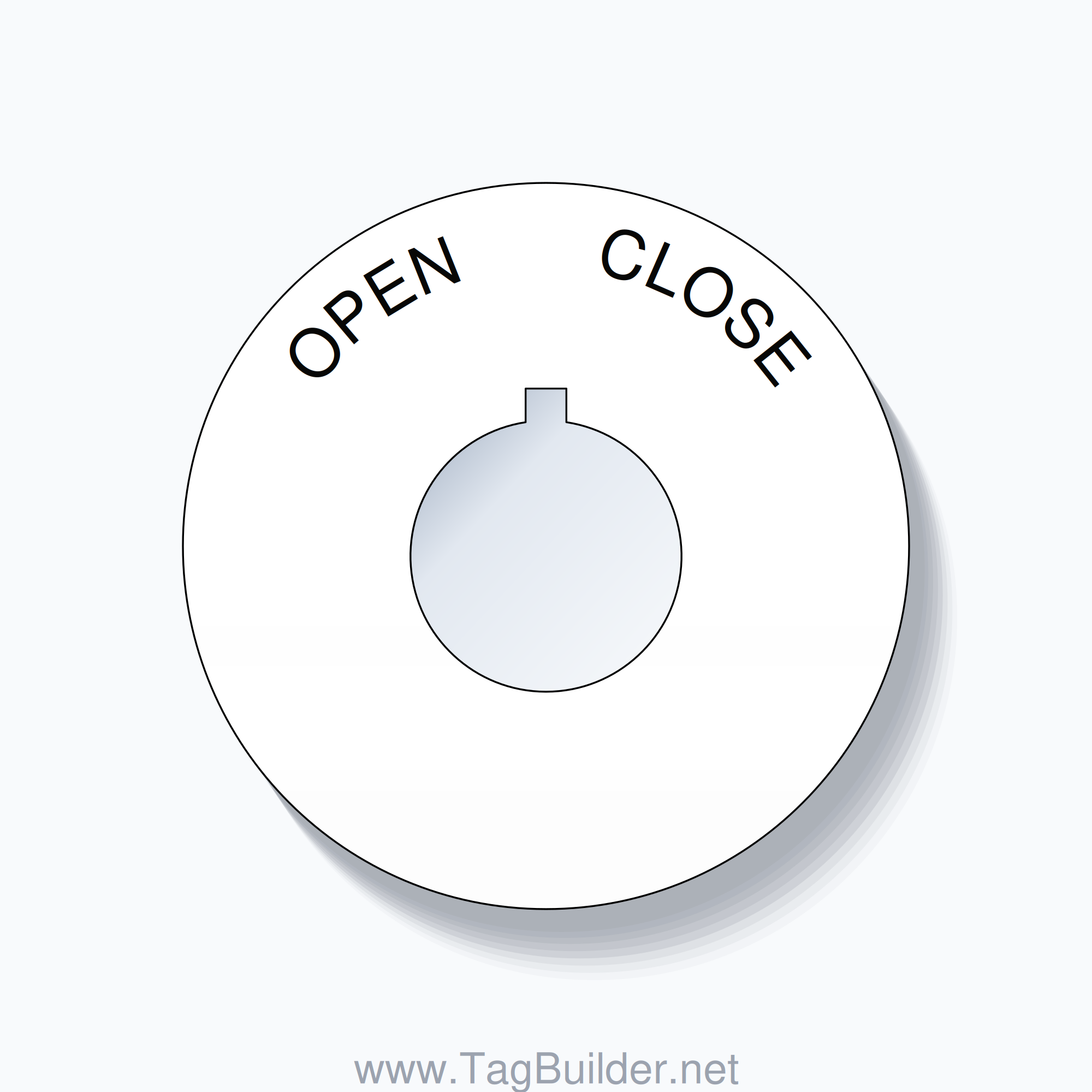 22mm Ring Tag – OPEN       CLOSE, Single-Line 60mm Round, Allen-Bradley Compatible, Black on White