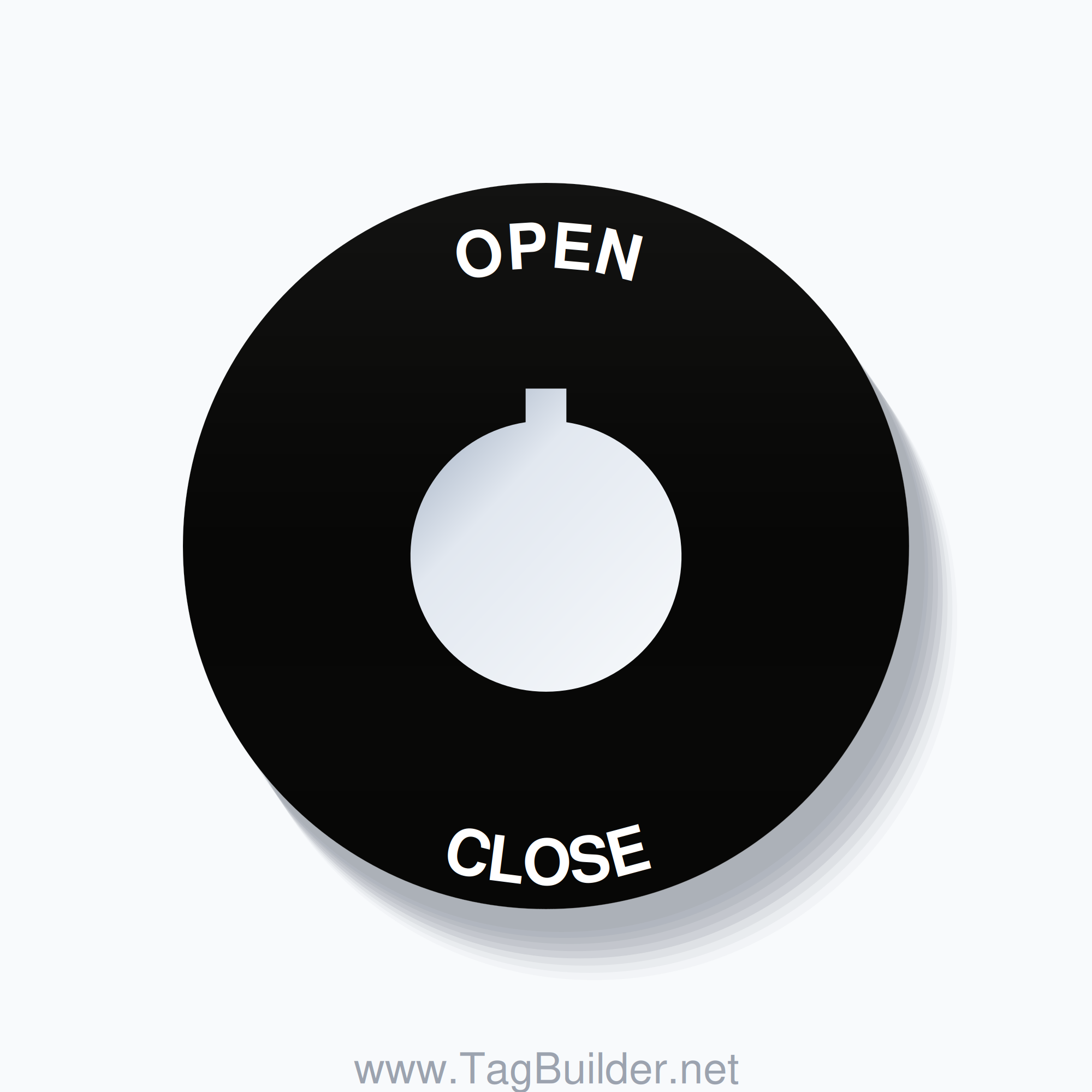 22mm Ring Tag – OPEN CLOSE, Single-Line 60mm Round, Allen-Bradley Compatible, White on Black