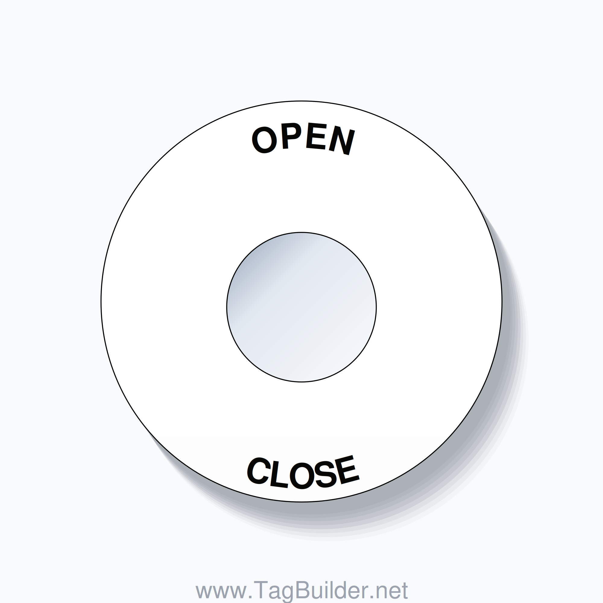 22mm Ring Tag – OPEN CLOSE, Single-Line 60mm Round, Black on White