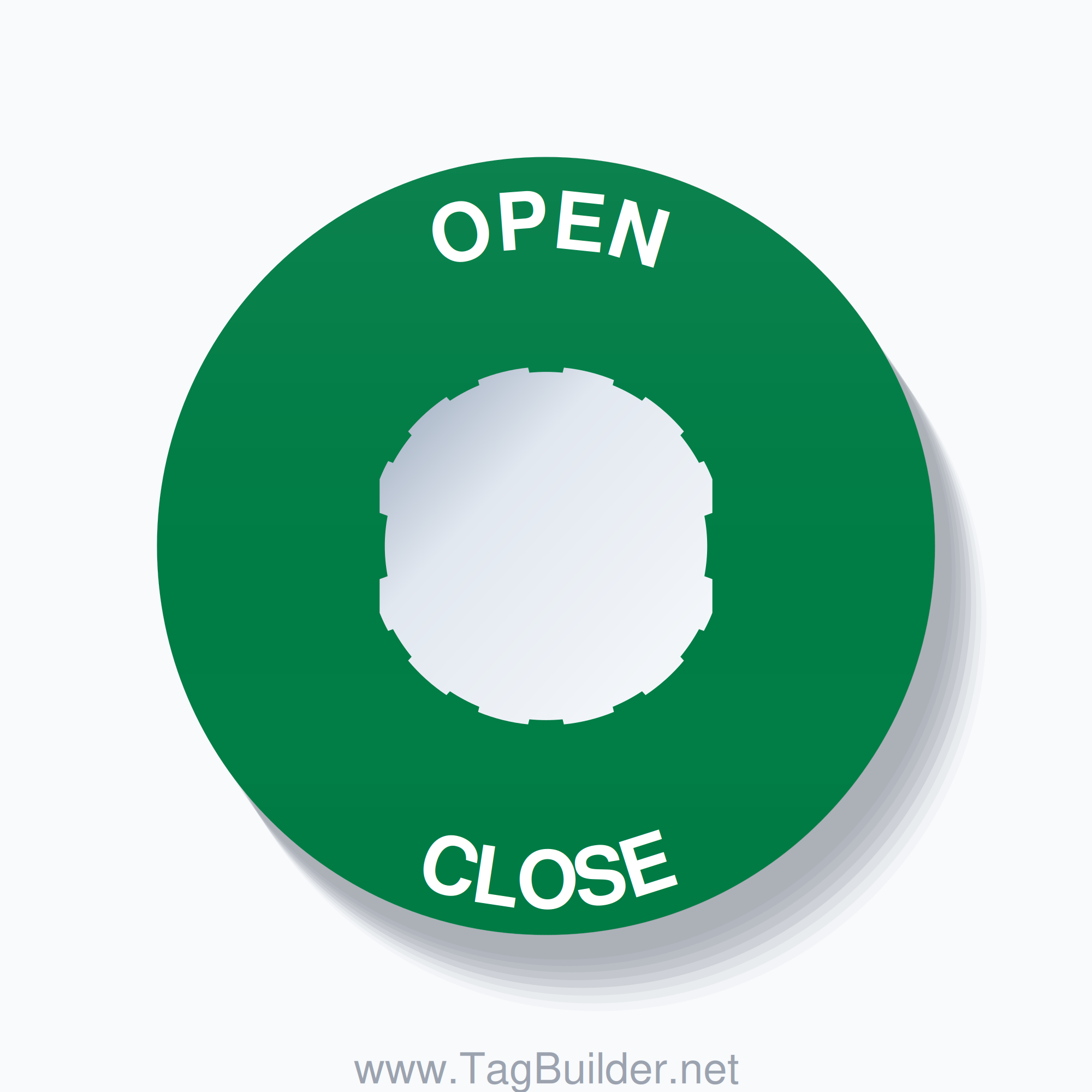 22mm Ring Tag – OPEN CLOSE, Single-Line 60mm Round, Schneider Electric Compatible, White on Green
