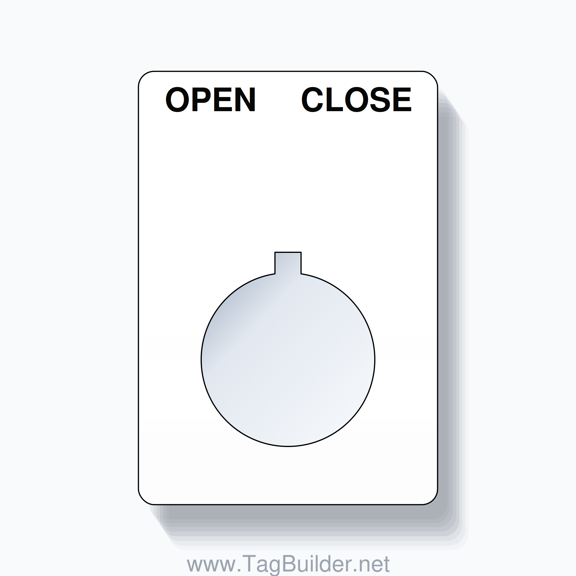 22mm Ring Tag – OPEN CLOSE, Two-Line Rounded, Allen-Bradley Compatible, Black on White