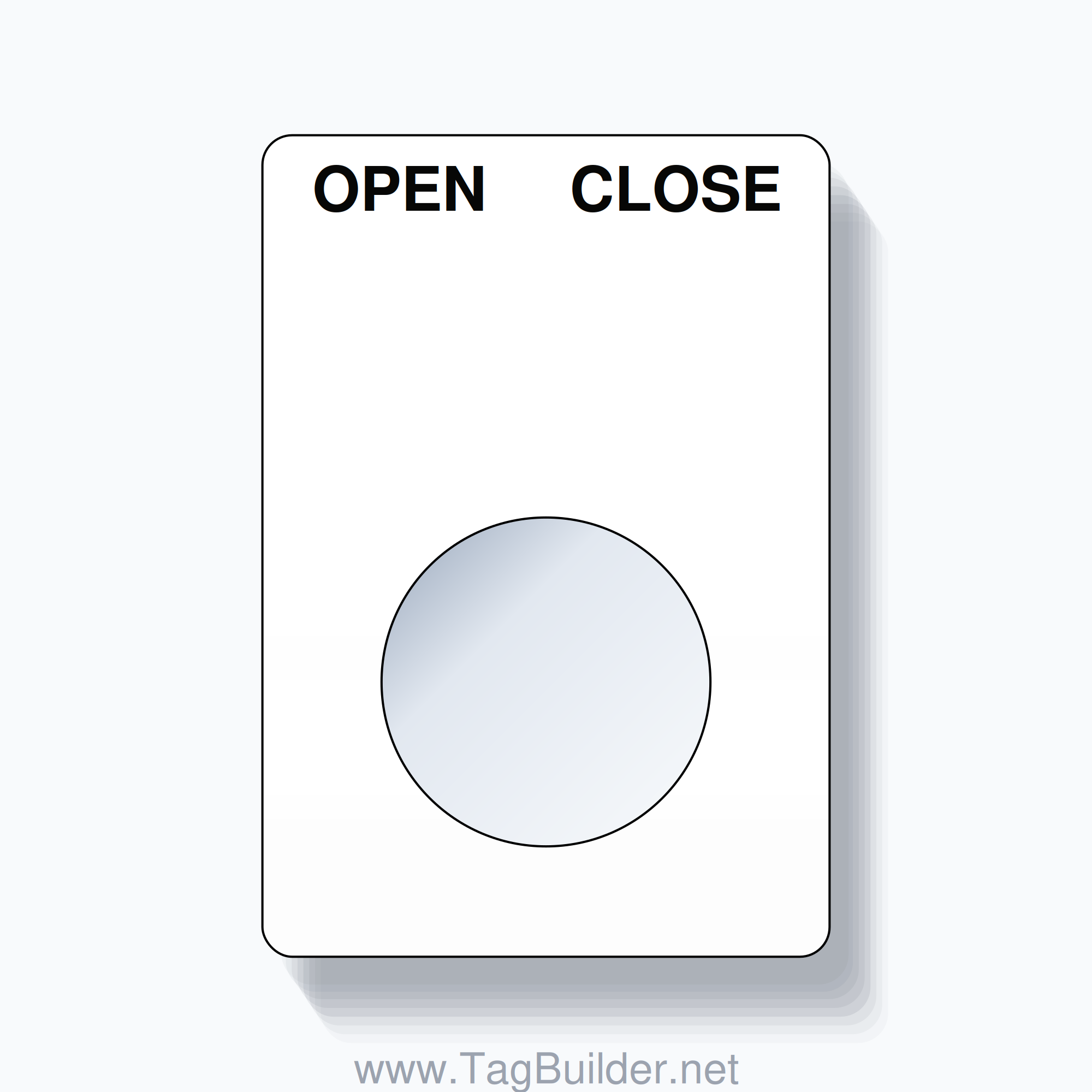 22mm Ring Tag – OPEN CLOSE, Two-Line Rounded, Black on White