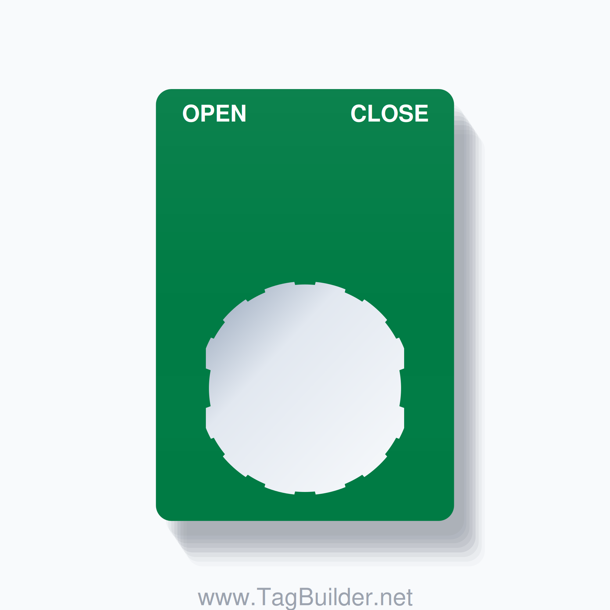 22mm Ring Tag – OPEN CLOSE, Two-Line Rounded, Schneider Electric Compatible, White on Green