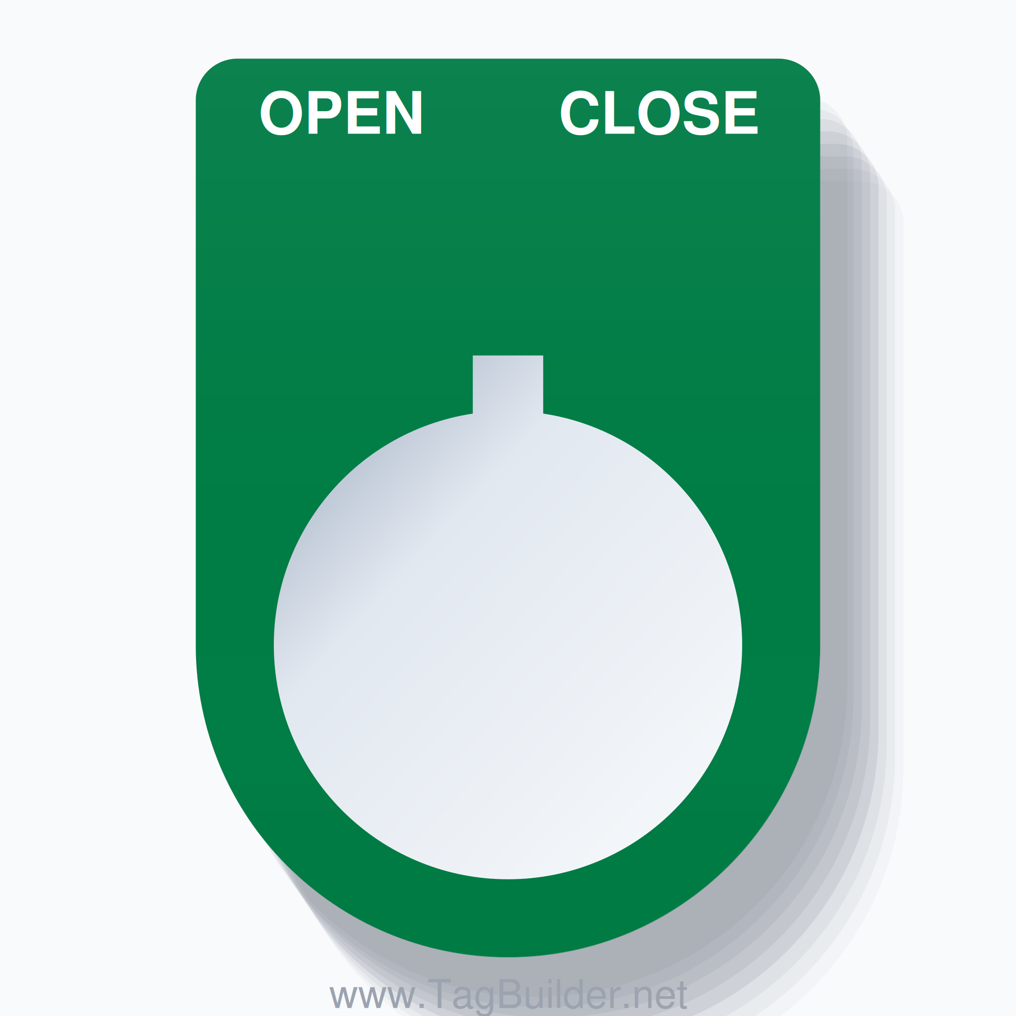 22mm Ring Tag – OPEN CLOSE, Two-Line Slim, Allen-Bradley Compatible, White on Green