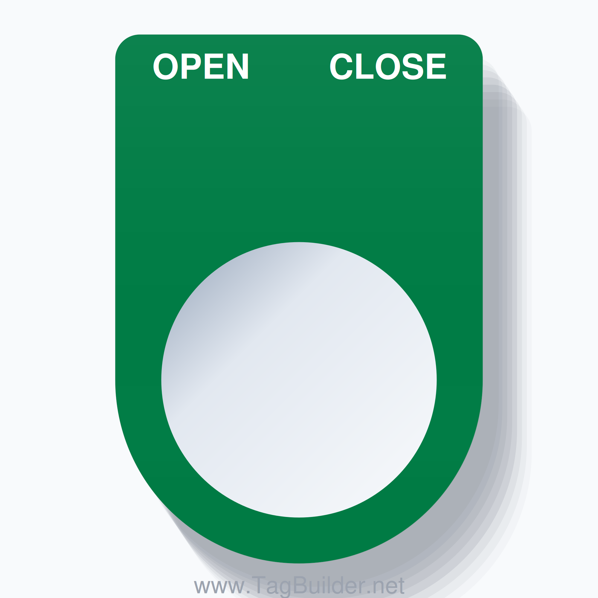 22mm Ring Tag – OPEN CLOSE, Two-Line Slim, White on Green